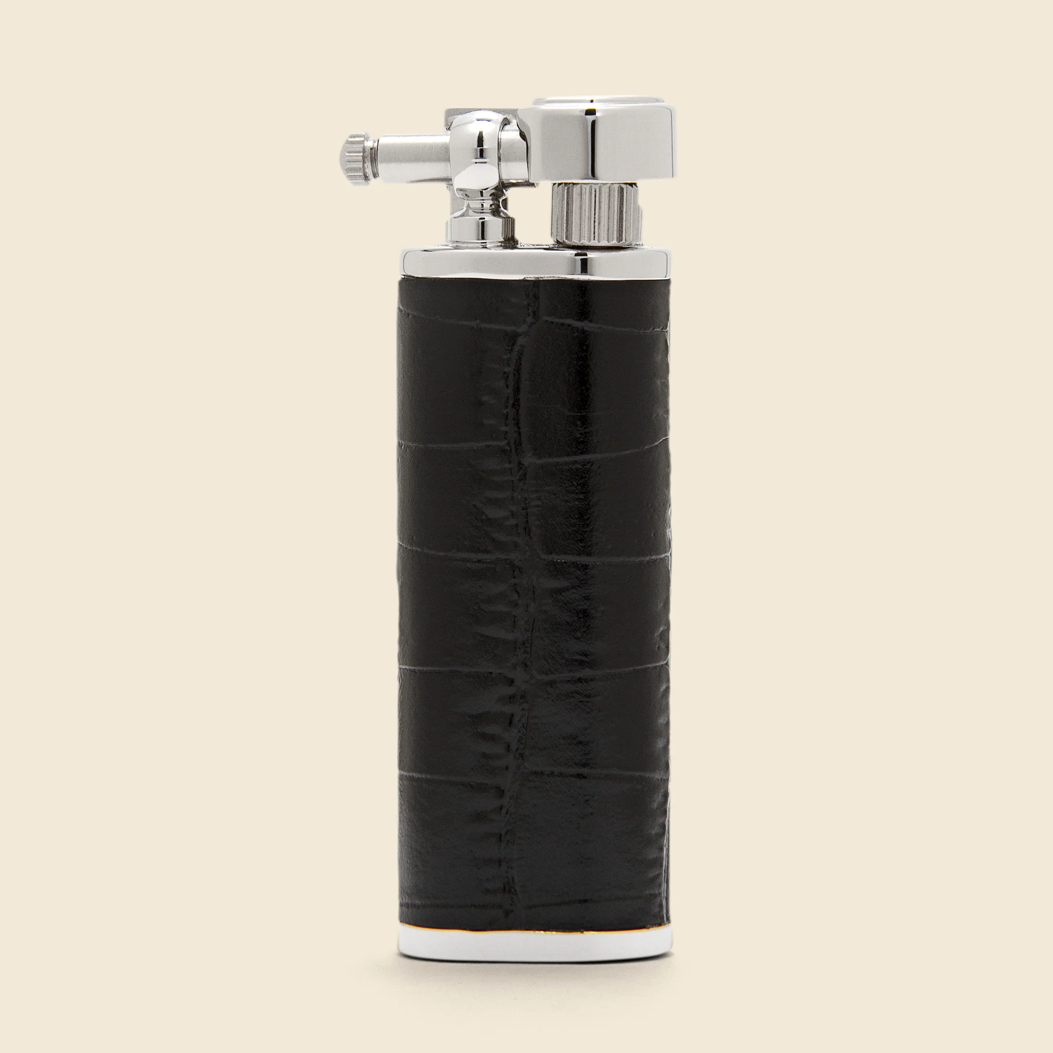 Croc Embossed Leather Gas Lighter - Black