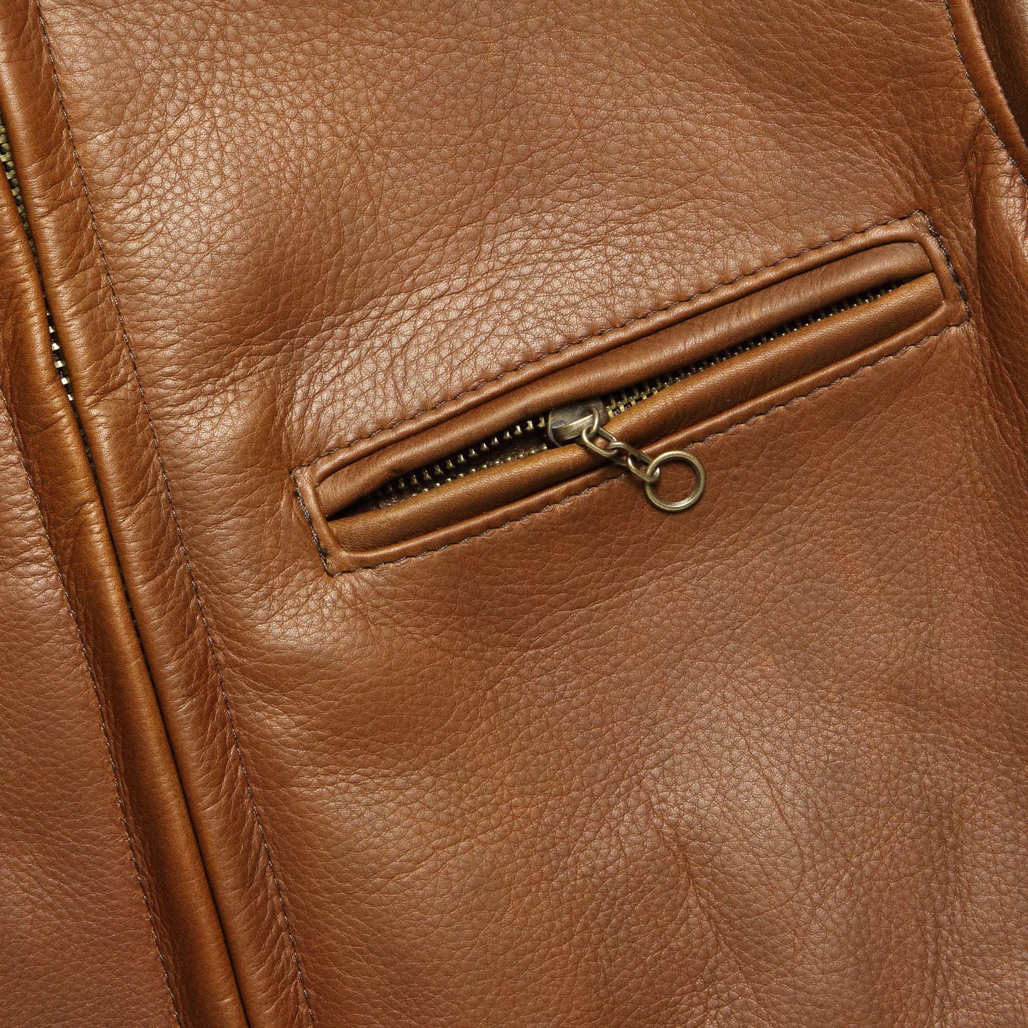 Pebbled Cowhide Leather Café Racer Jacket - Brown - Image 4