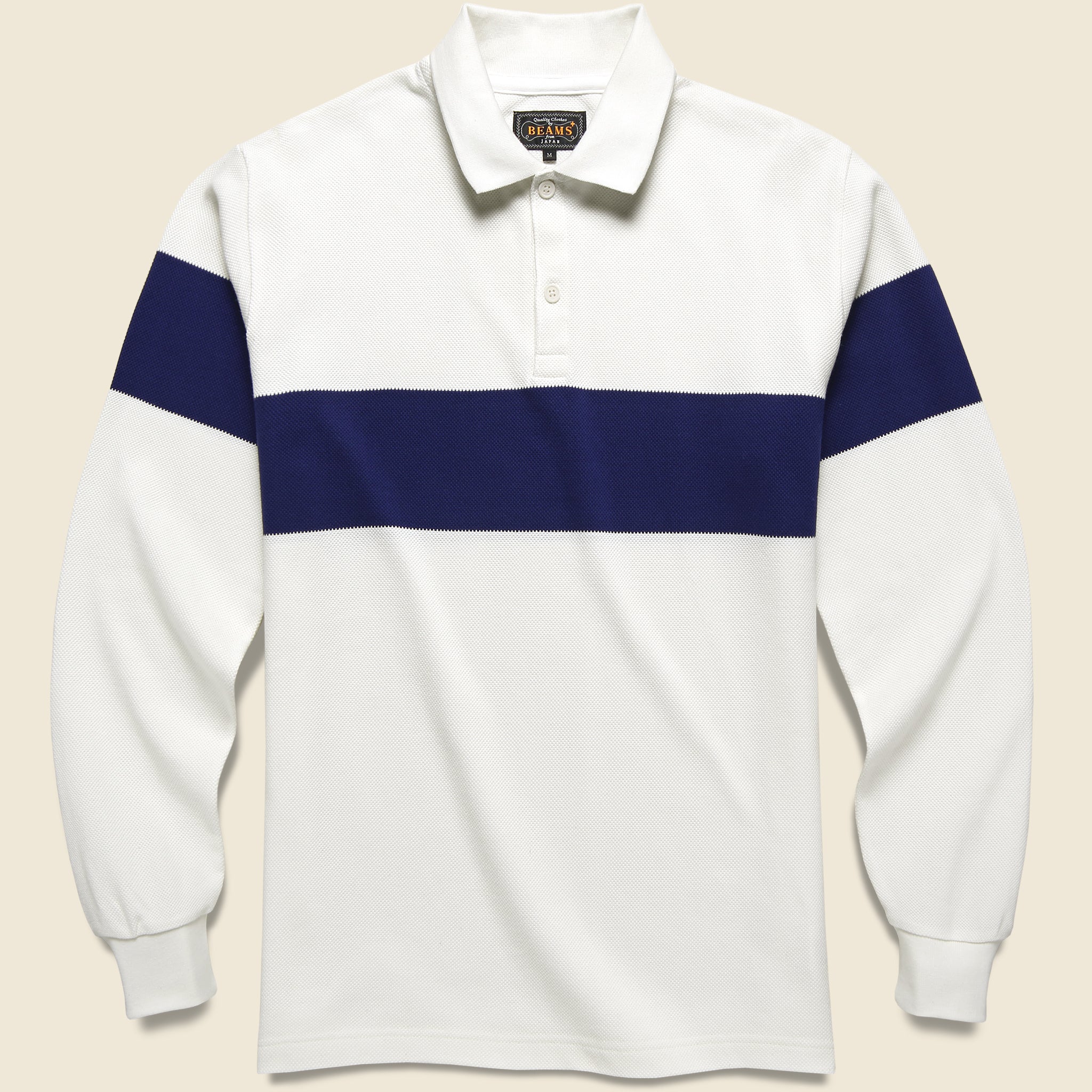 Pique Polo Panel Stripe - White/Navy