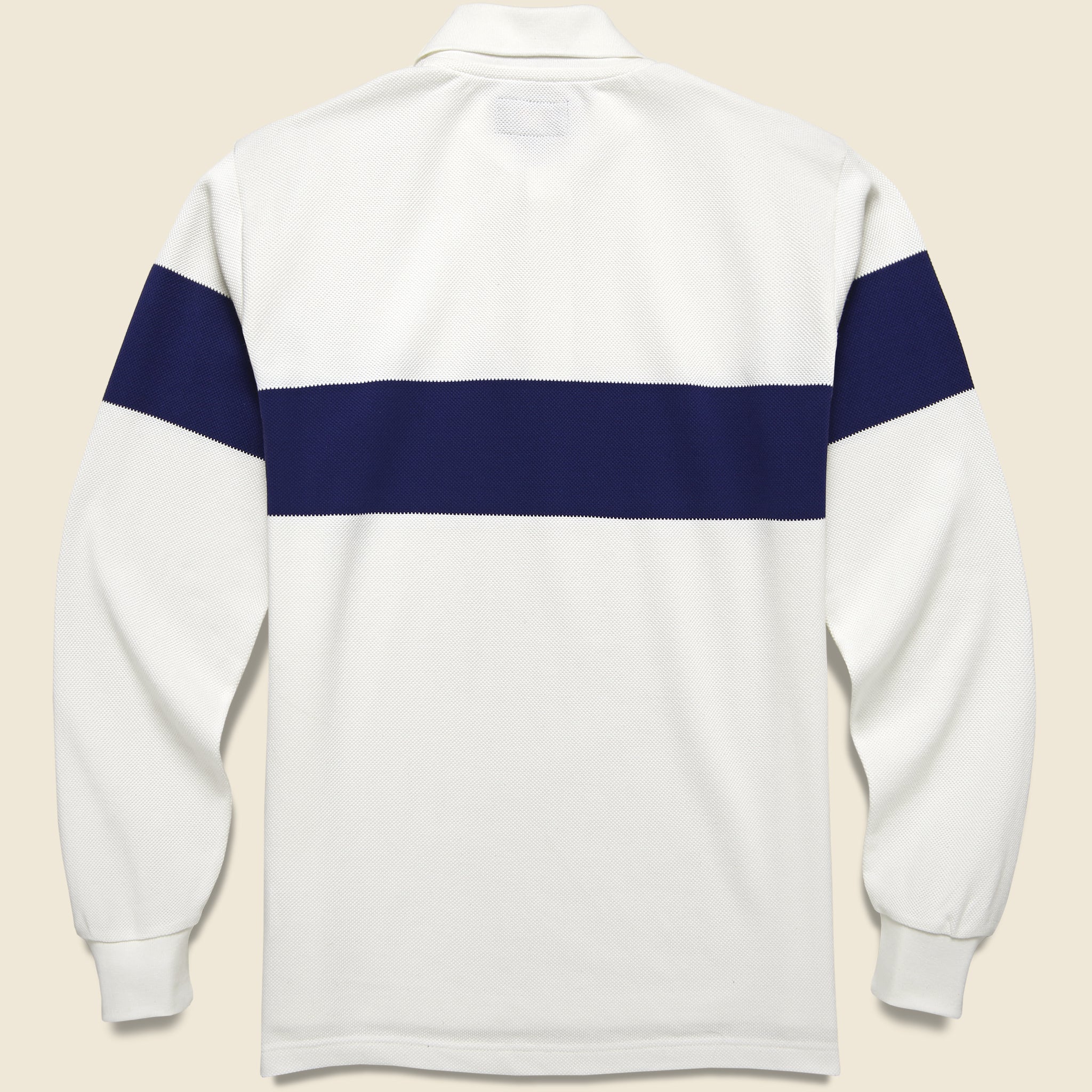 Pique Polo Panel Stripe - White/Navy - Image 2