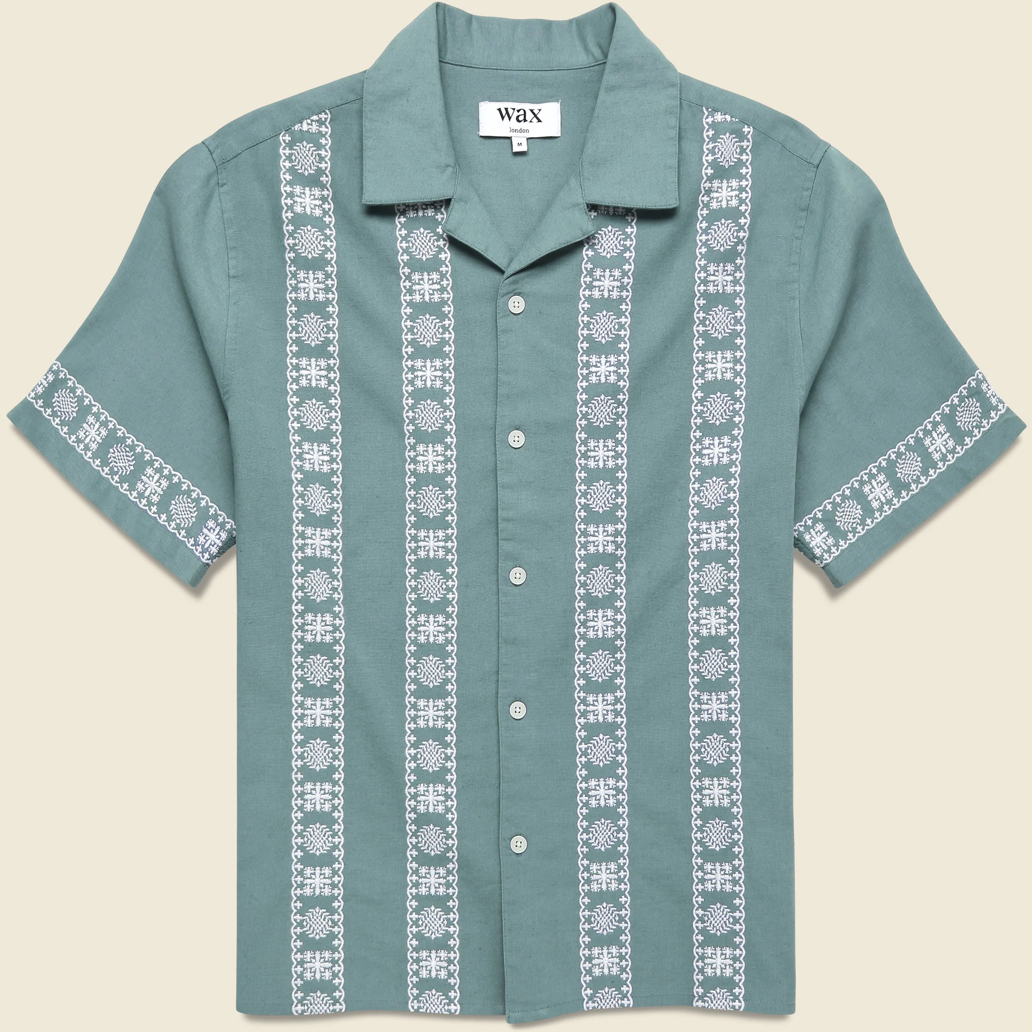 Placement Border Didcot Shirt - Sea Green/Ecru