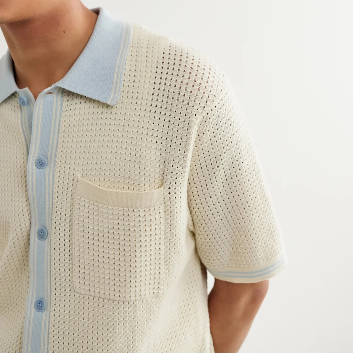 Pointelle Belle Shirt - Ecru/Pale Blue - Image 2