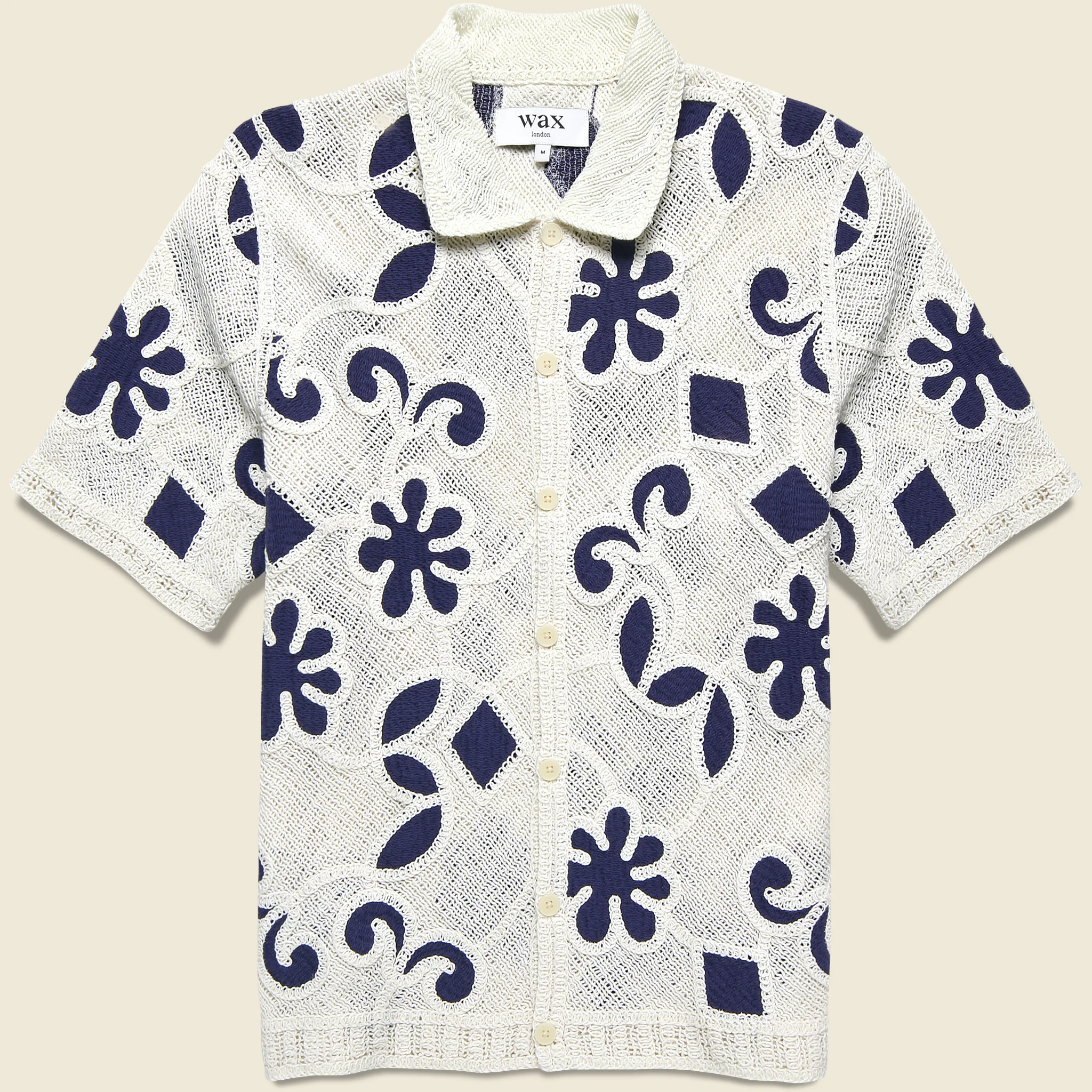 Porto Doodle Crochet Shirt - Ecru/Dark Blue