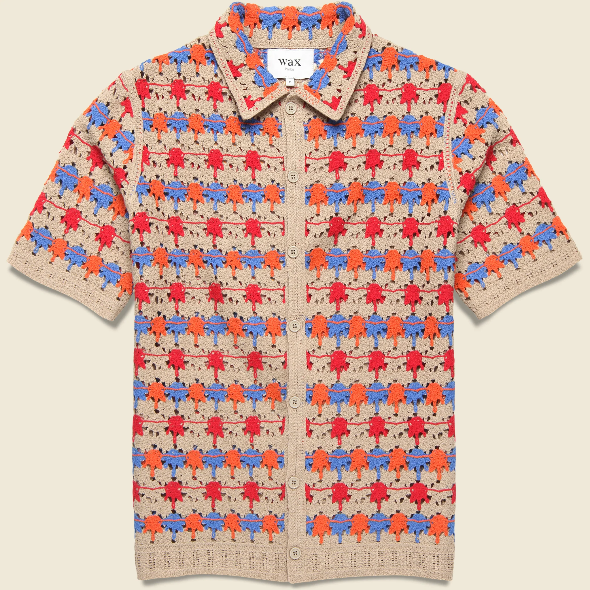 Porto Splash Crochet Shirt - Red/Blue/Off White
