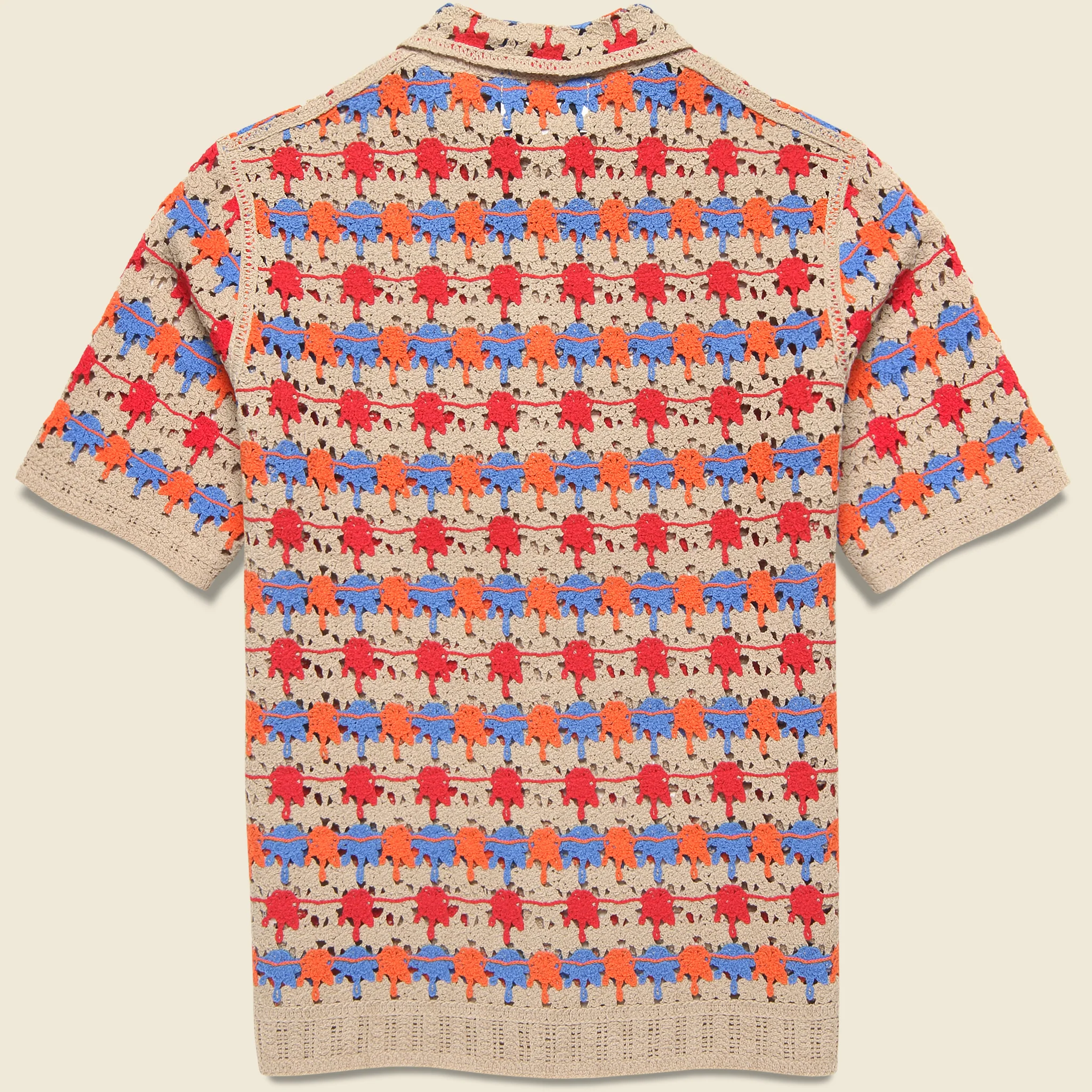 Porto Splash Crochet Shirt - Red/Blue/Off White - Image 2