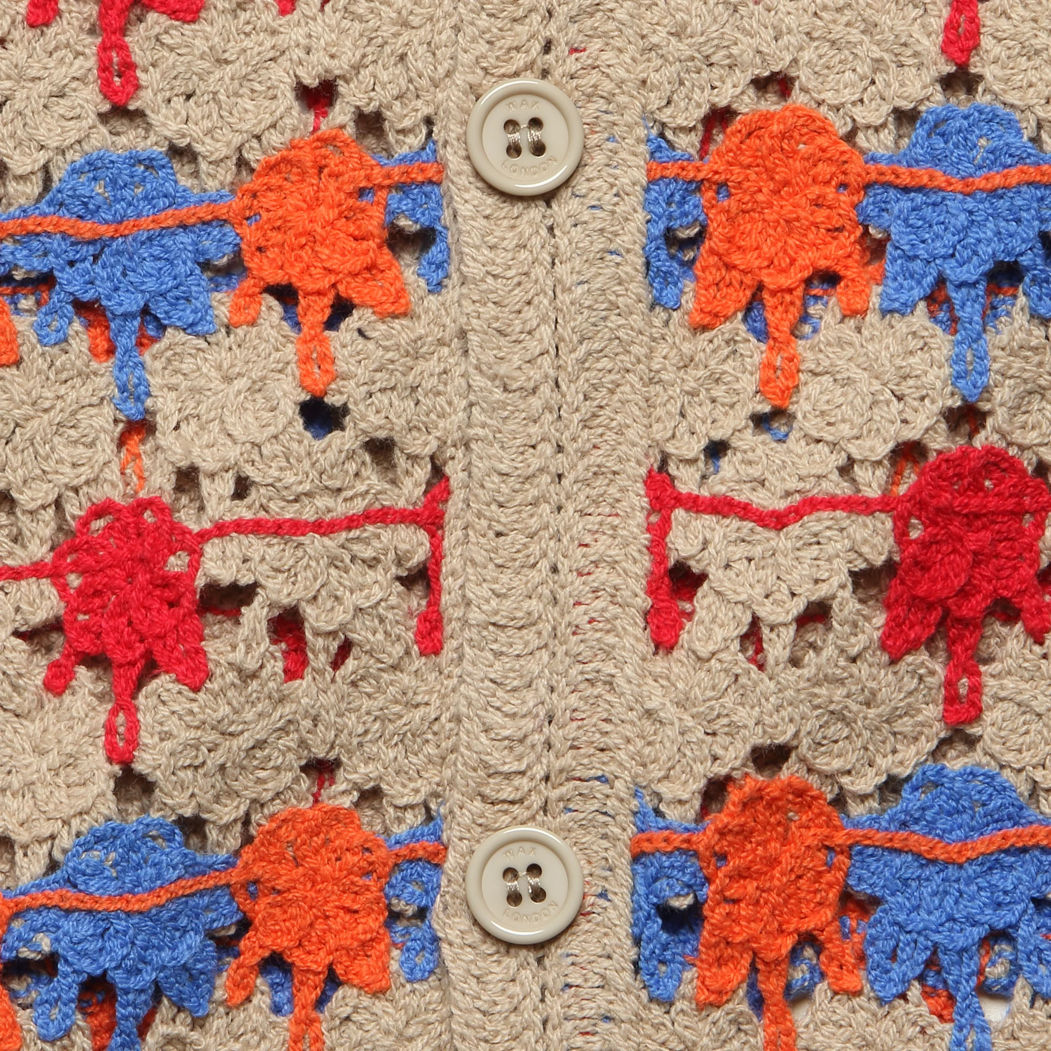 Porto Splash Crochet Shirt - Red/Blue/Off White - Image 3