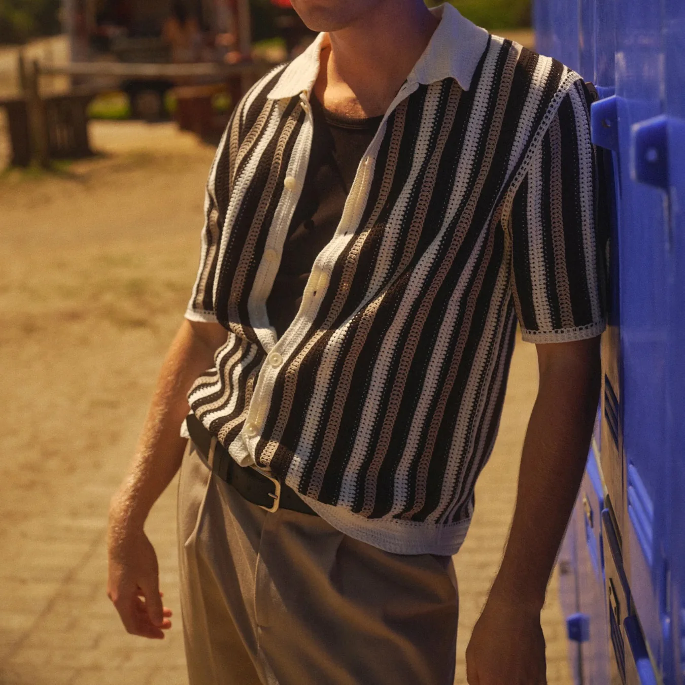 Porto Stripe Crochet Shirt - Ecru/Black - Image 2