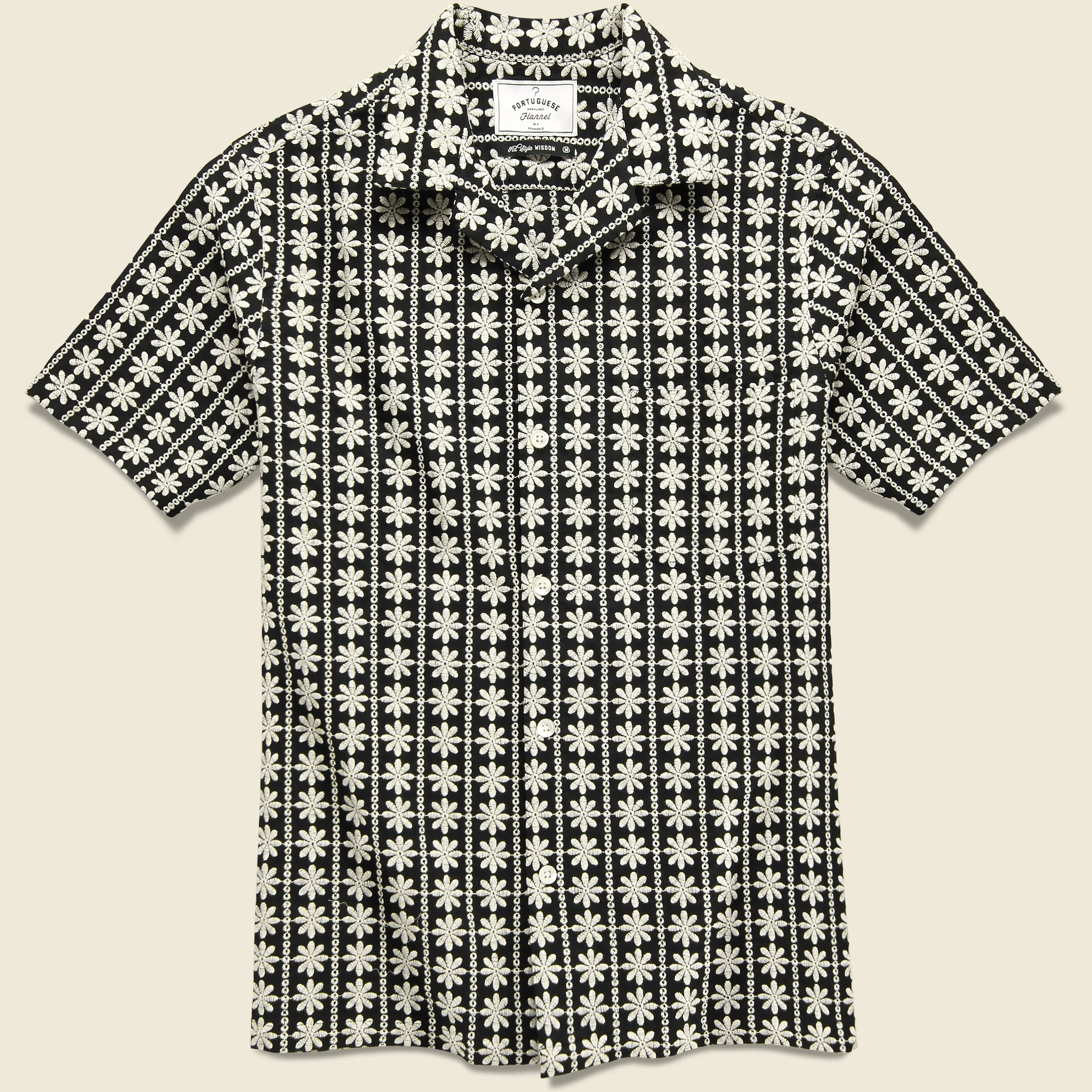 Folklore Embroidered Camp Shirt - Black/White