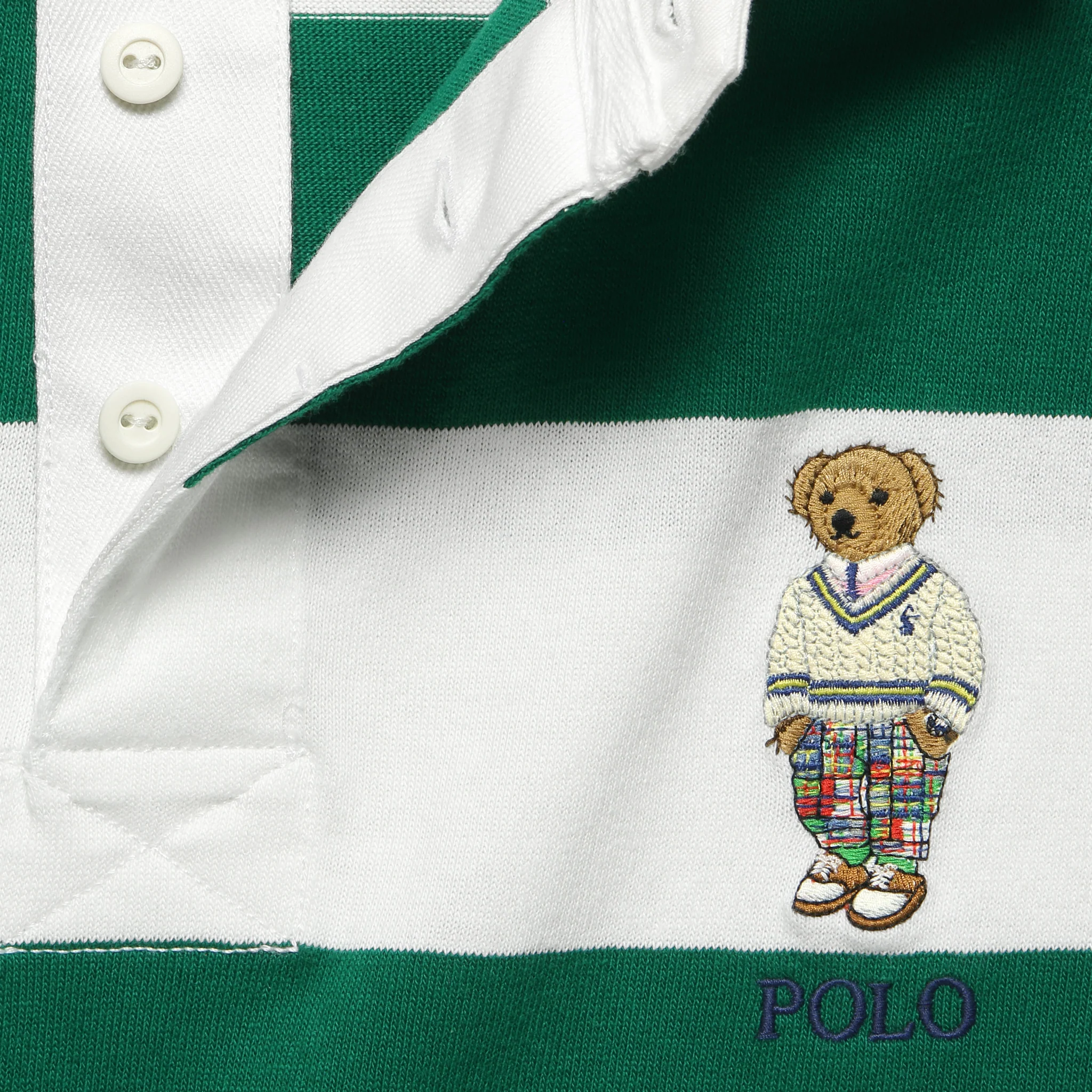 Preppy Bear Rugby Shirt - Green/White Stripe - Image 3
