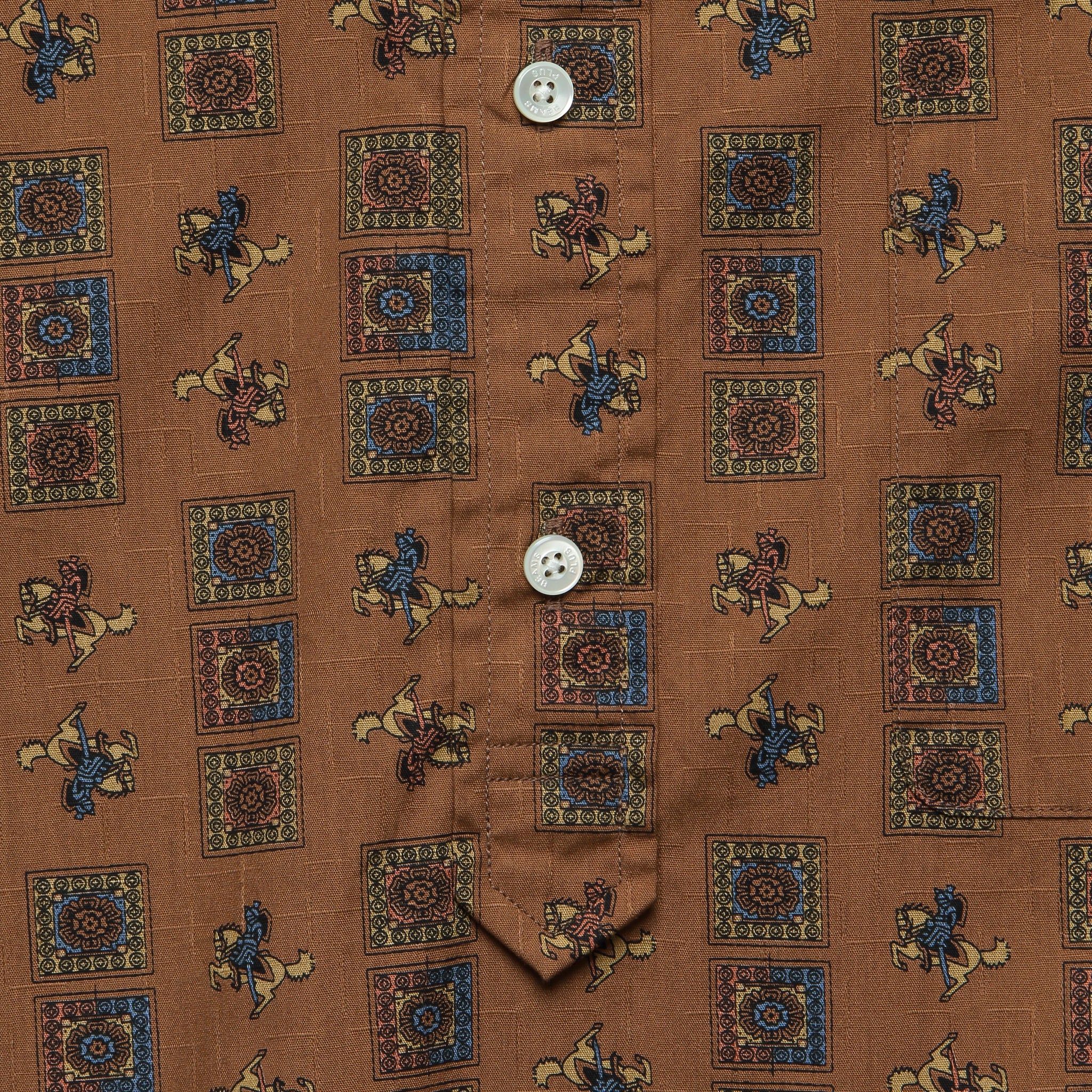 Pullover Short Sleeve Dobby Print Shirt - Brown - Image 3