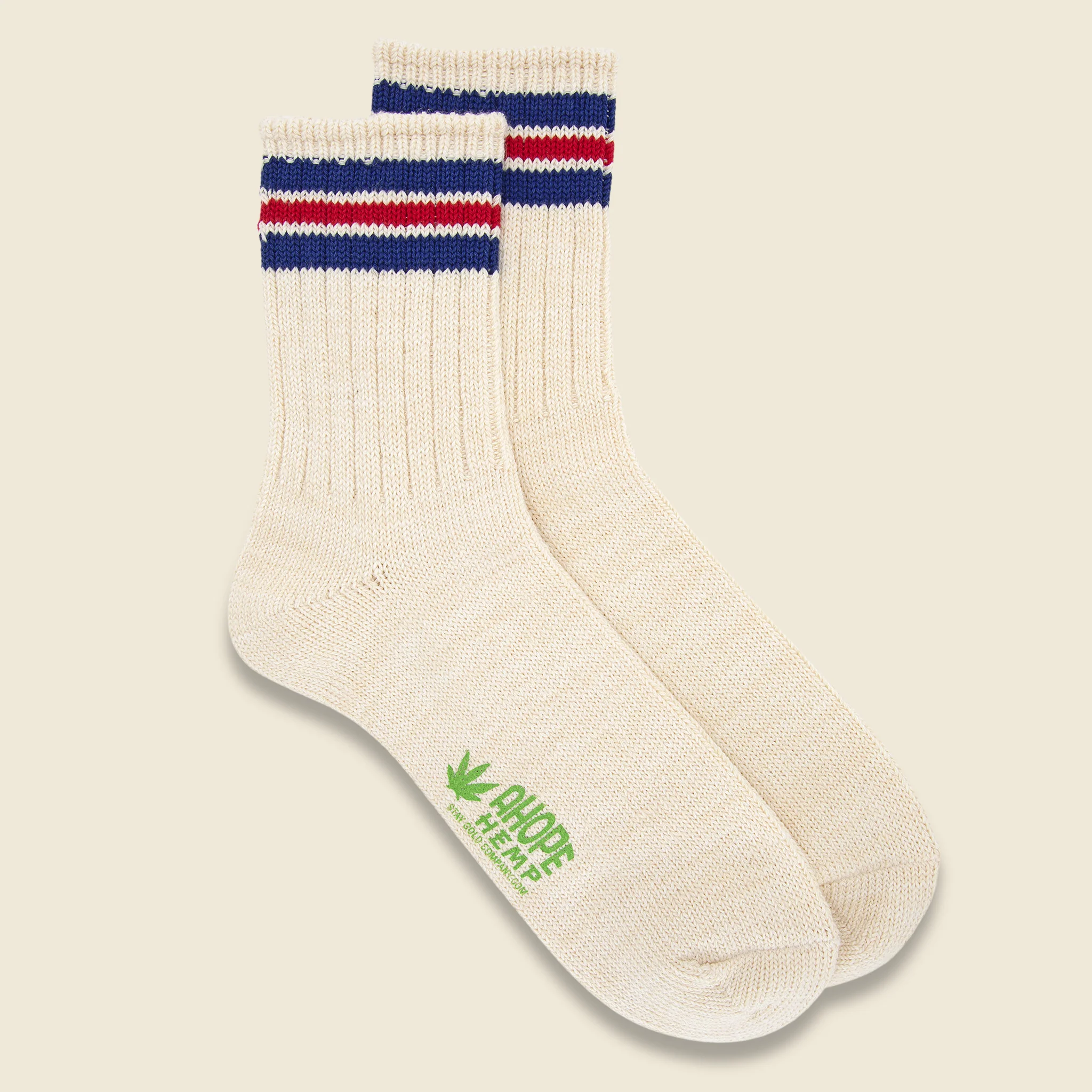 Quarter Three Stripe Rag Sock - Natural