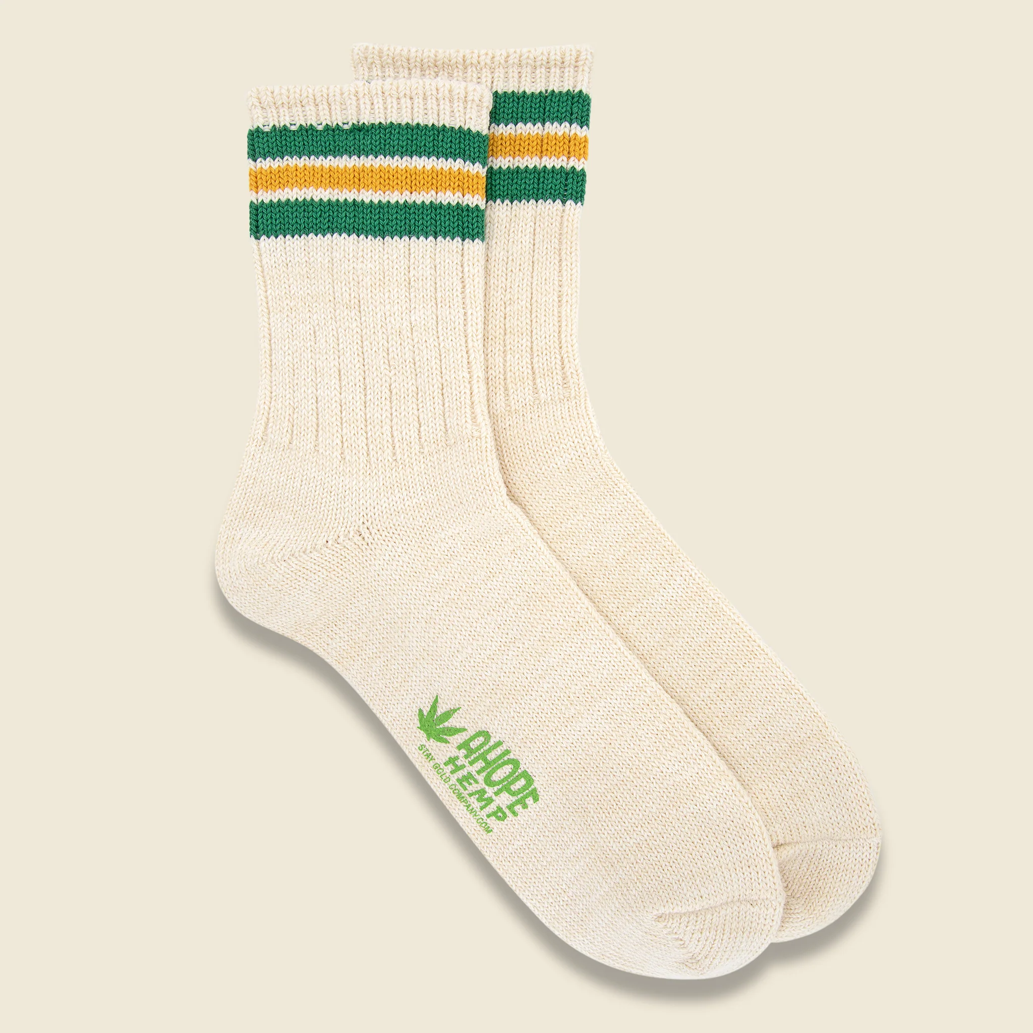 Quarter Three Stripe Rag Sock - Natural/Green
