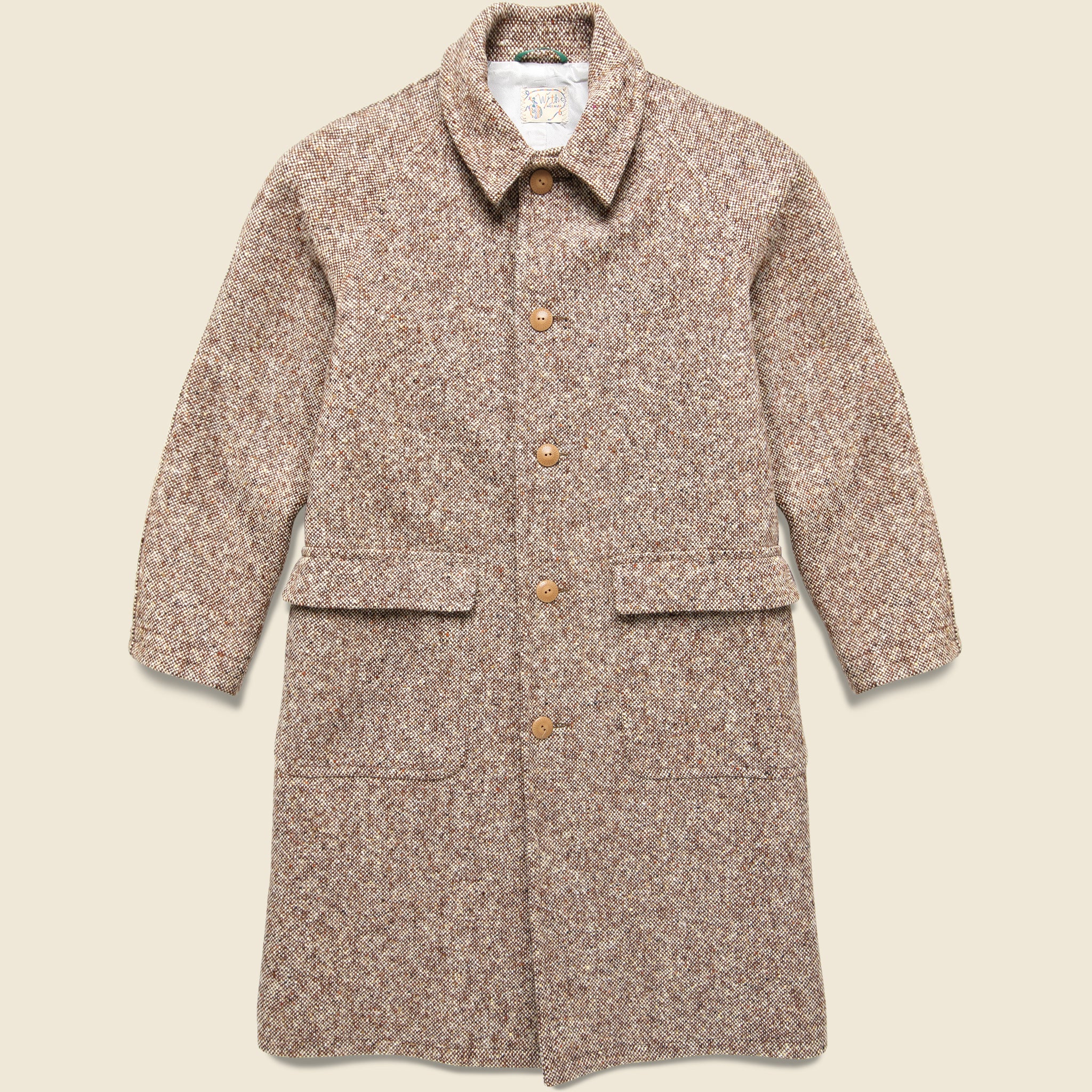 Raglan Wool Overcoat - Brown Slub Donegal