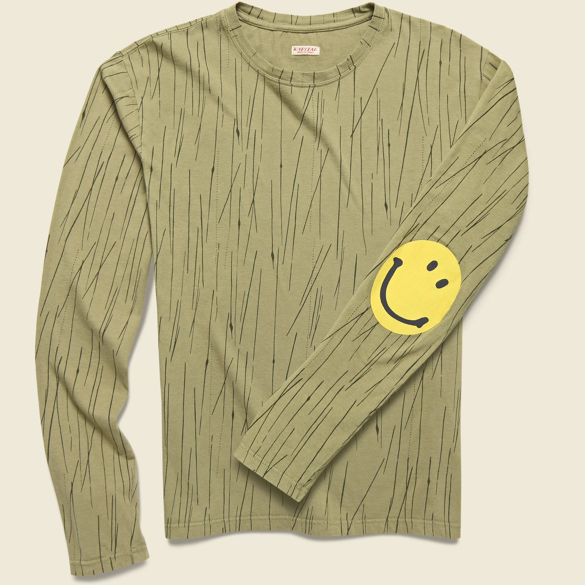 RAIN CAMO Jersey Crew Long Sleeve Tee (SMILE Patch) - Khaki
