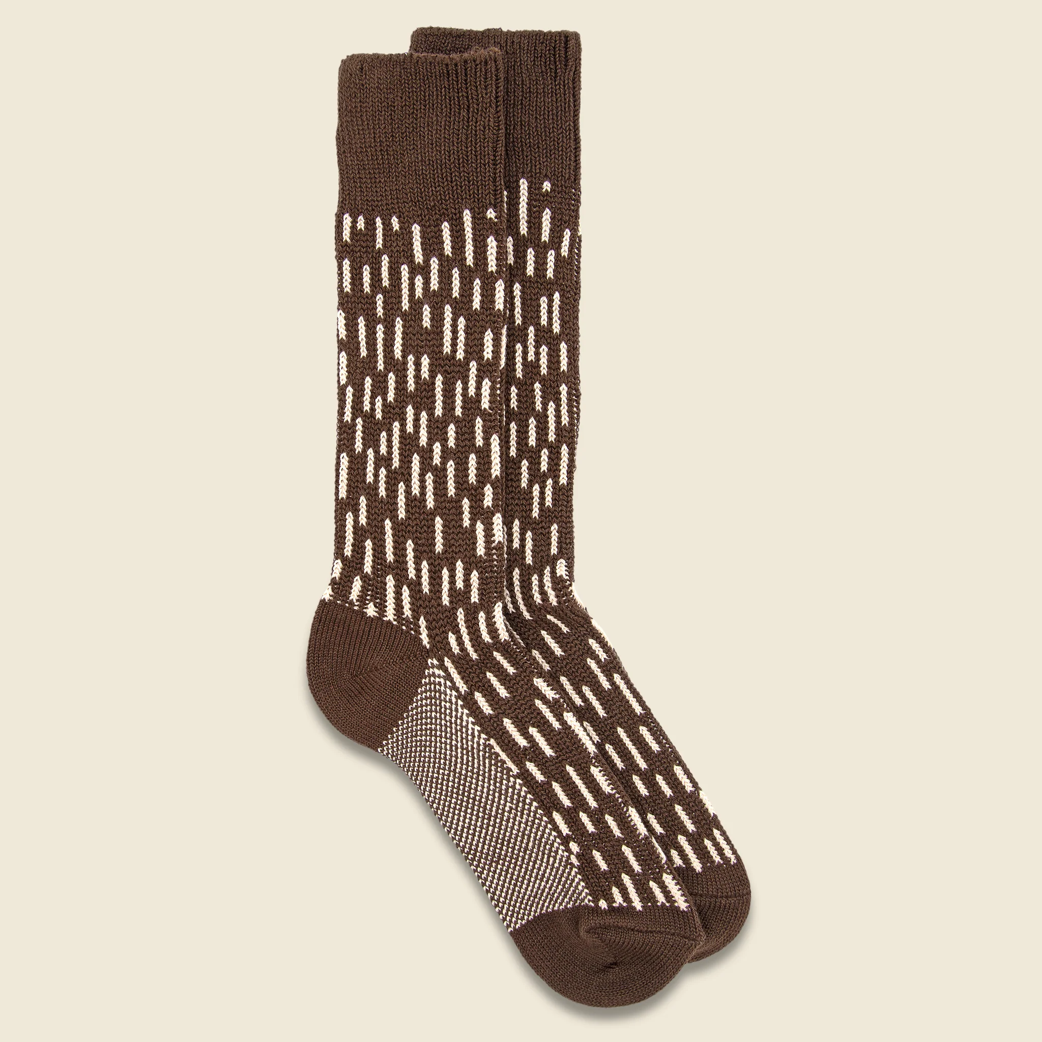Rain Drop Crew Sock - Dark Brown/Ivory