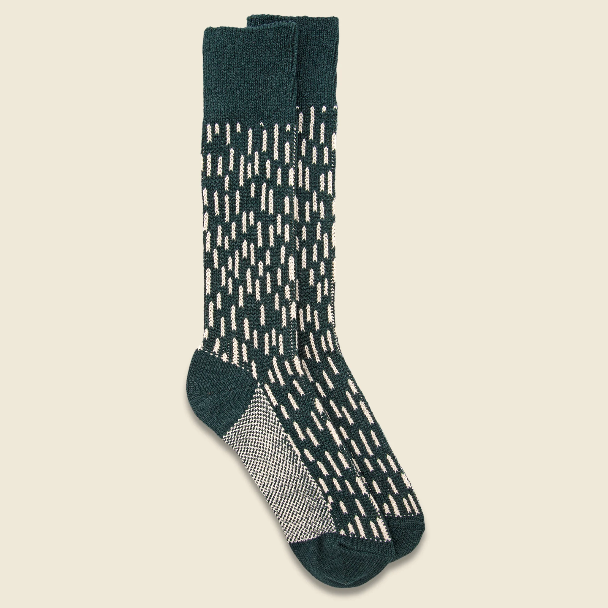 Rain Drop Crew Sock - Dark Green/Ivory