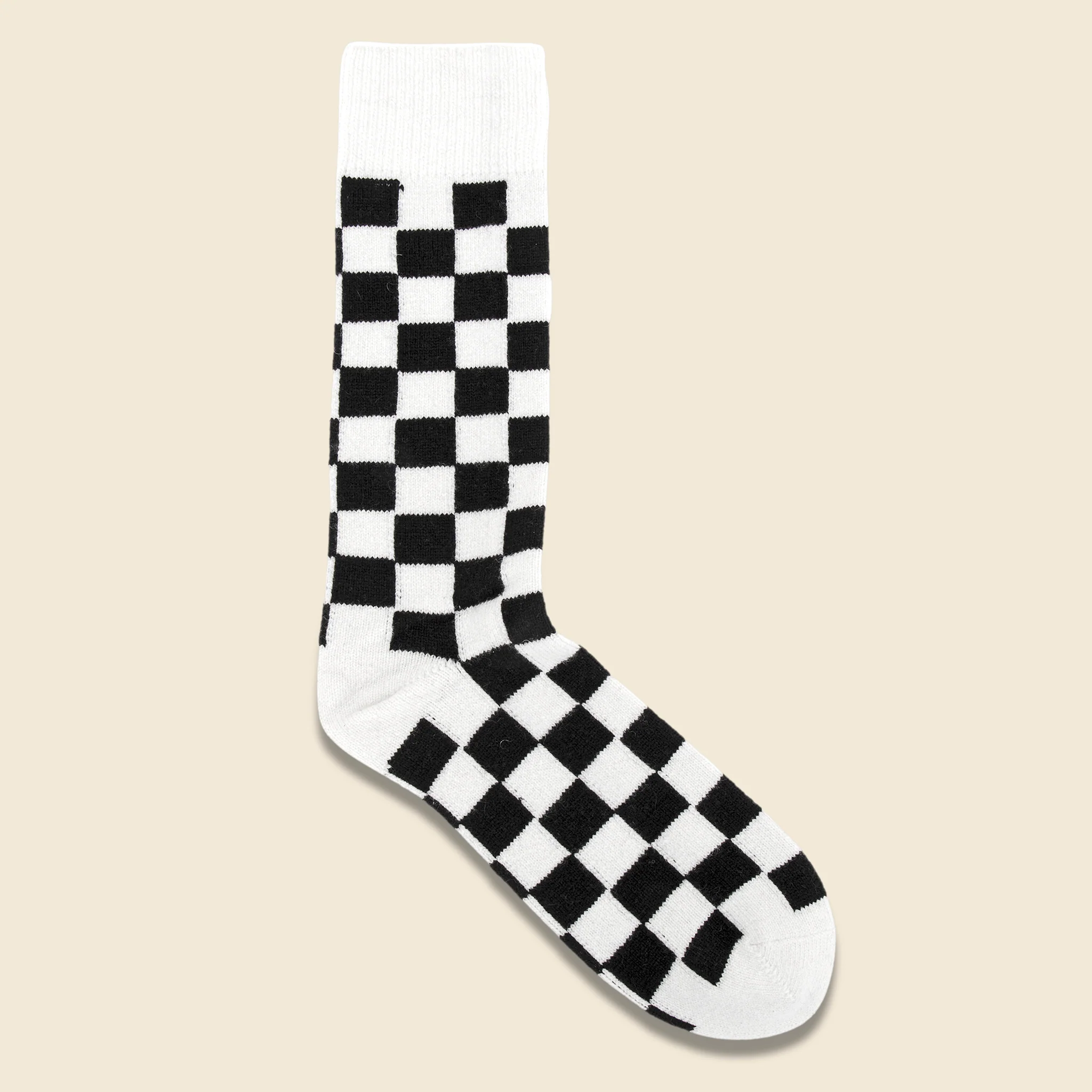 Recycle Wool Checkerboard Crew Sock - Ivory/Black - Image 2