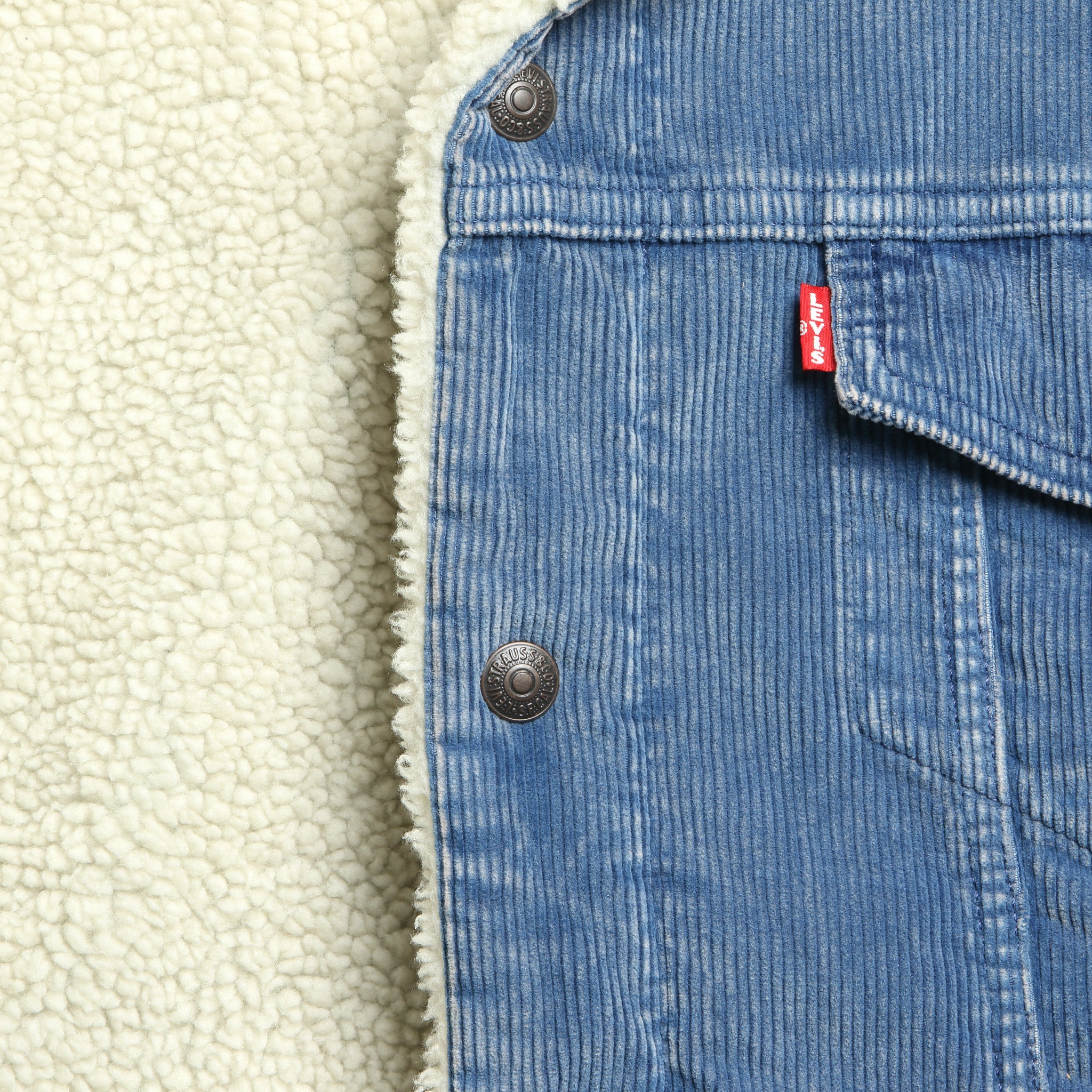 Relaxed Fit Sherpa Trucker Jacket - Blue Spring Cord - Image 3
