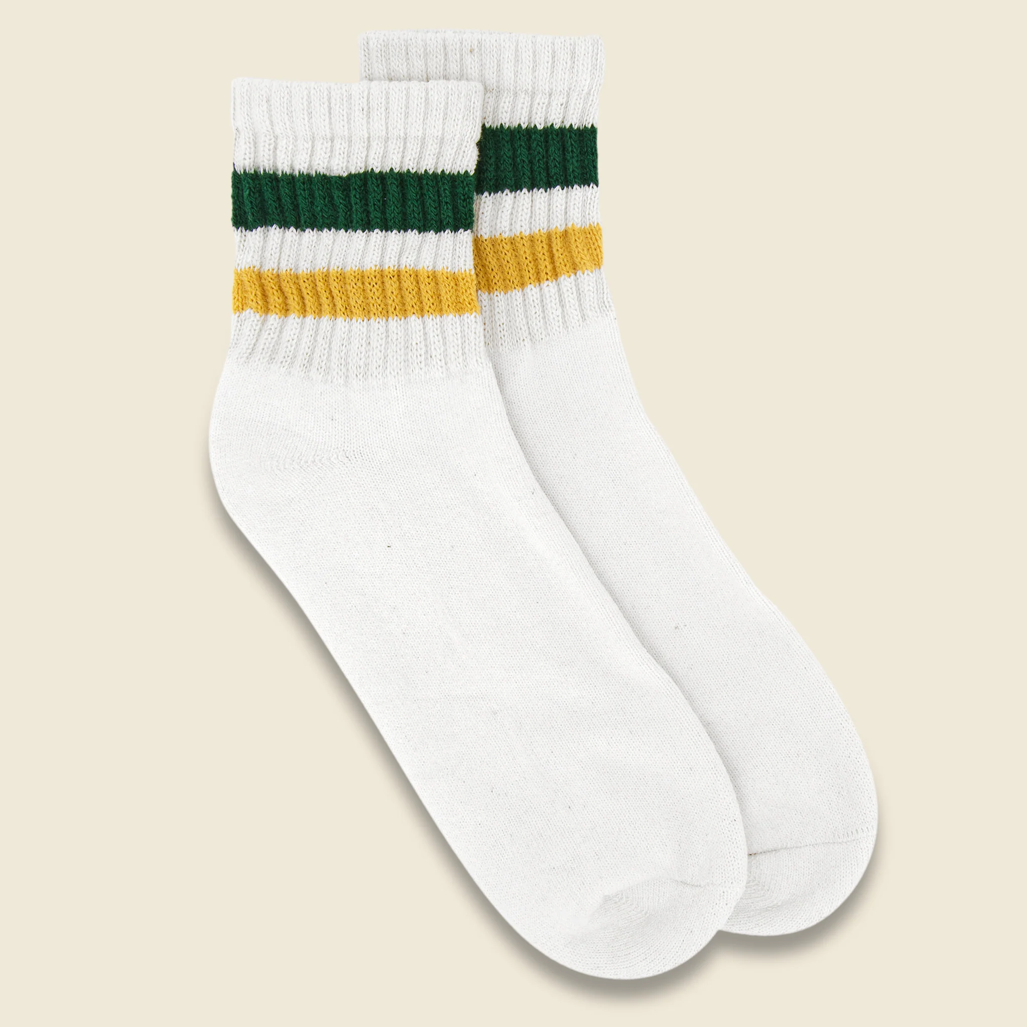 Retro Stripe Quarter Crew Sock - Forest Green/Amber