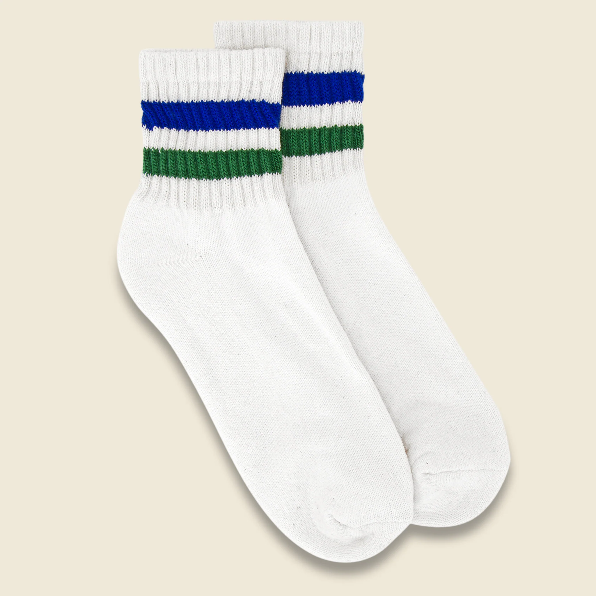 Retro Stripe Quarter Crew Sock - Kelly Green/Royal