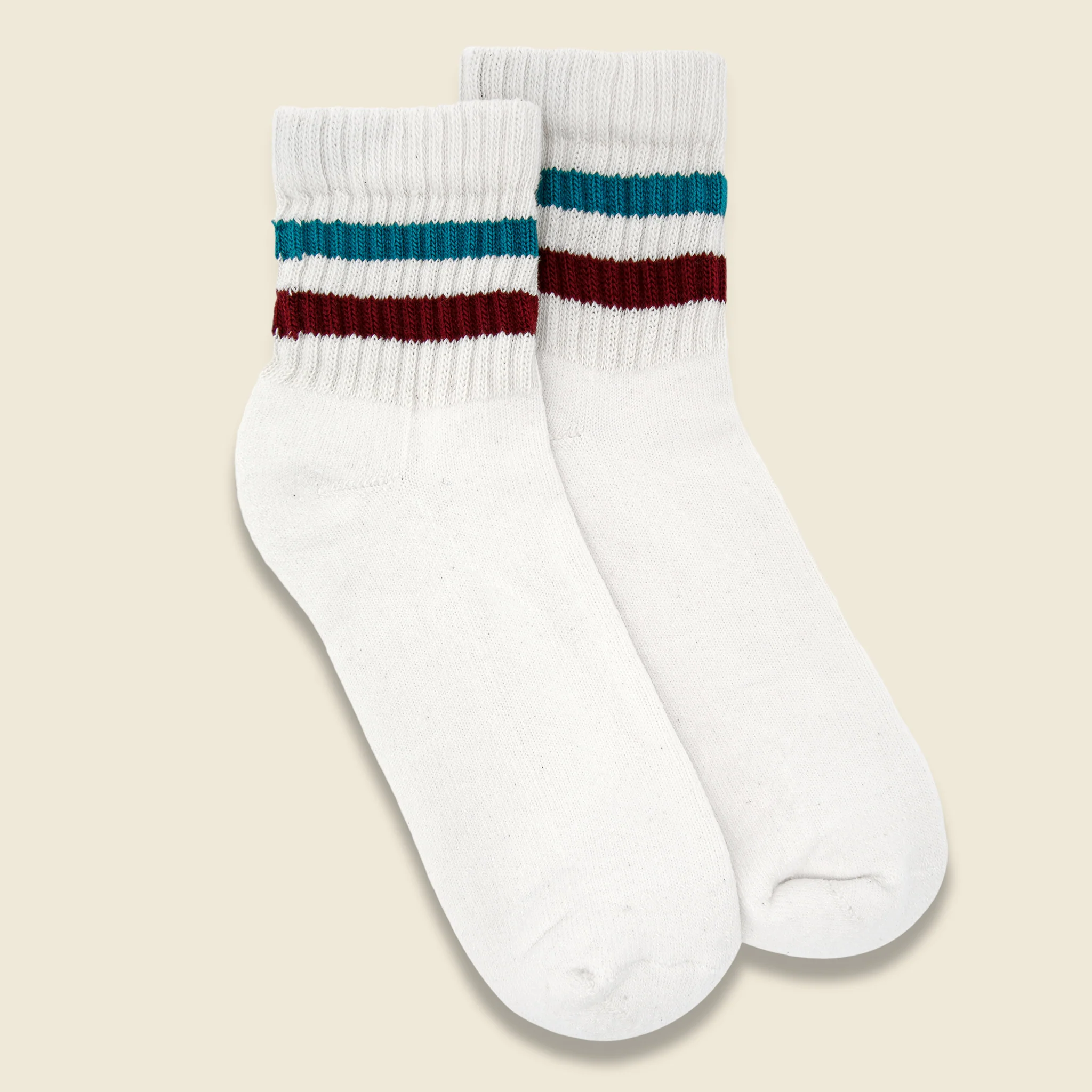 Retro Stripe Quarter Crew Sock - Teal/Berry