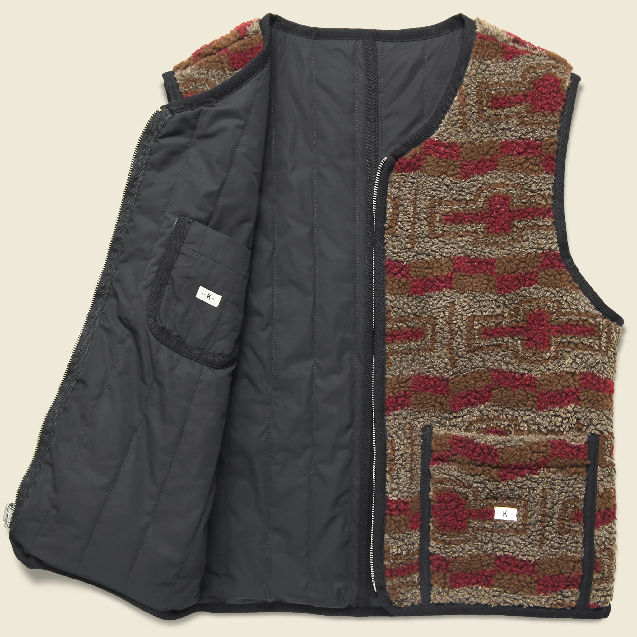 Reverse Zip Pile & Quilt Vest - Brown - Image 2