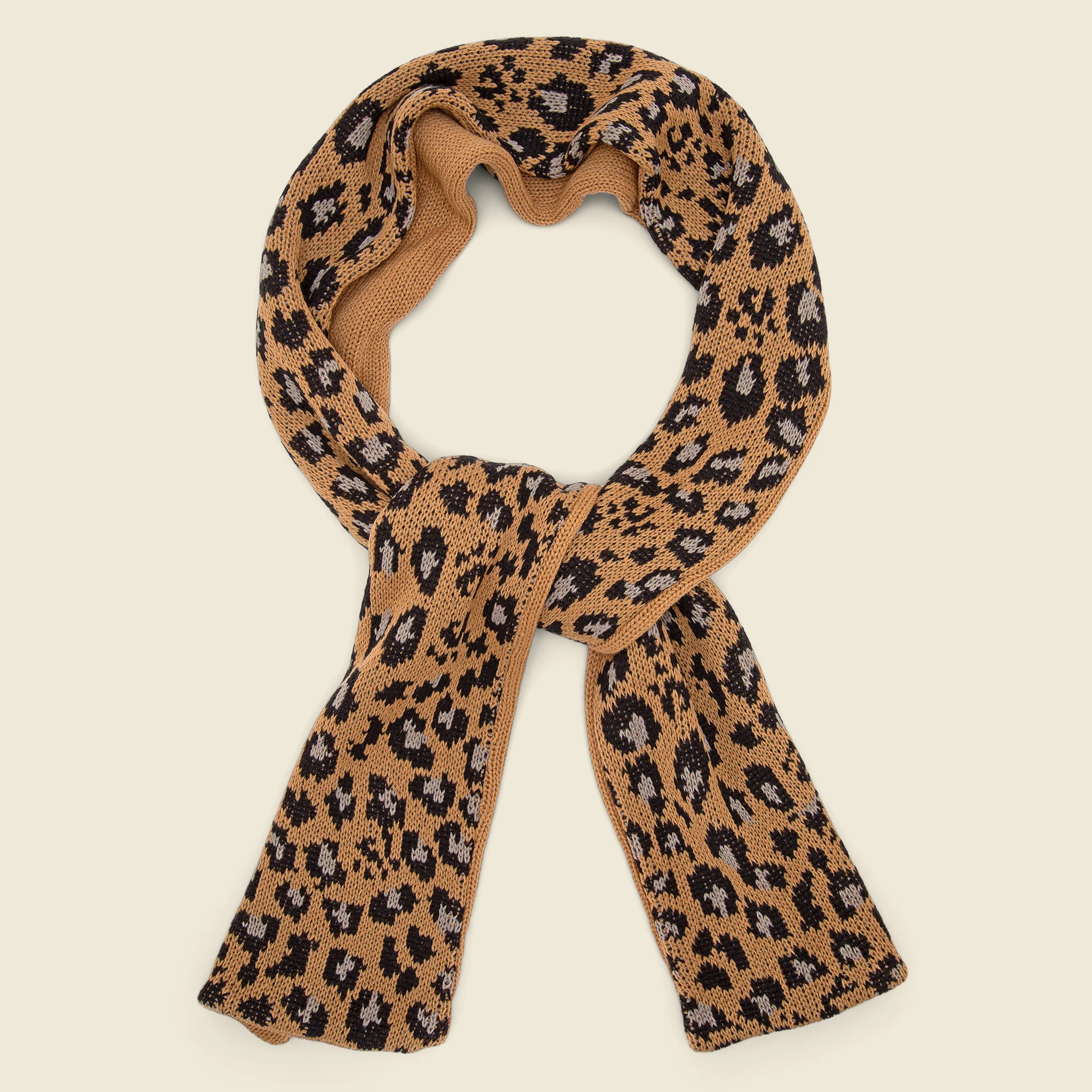 Reversible Leopard Chunky Muffler Scarf - Beige