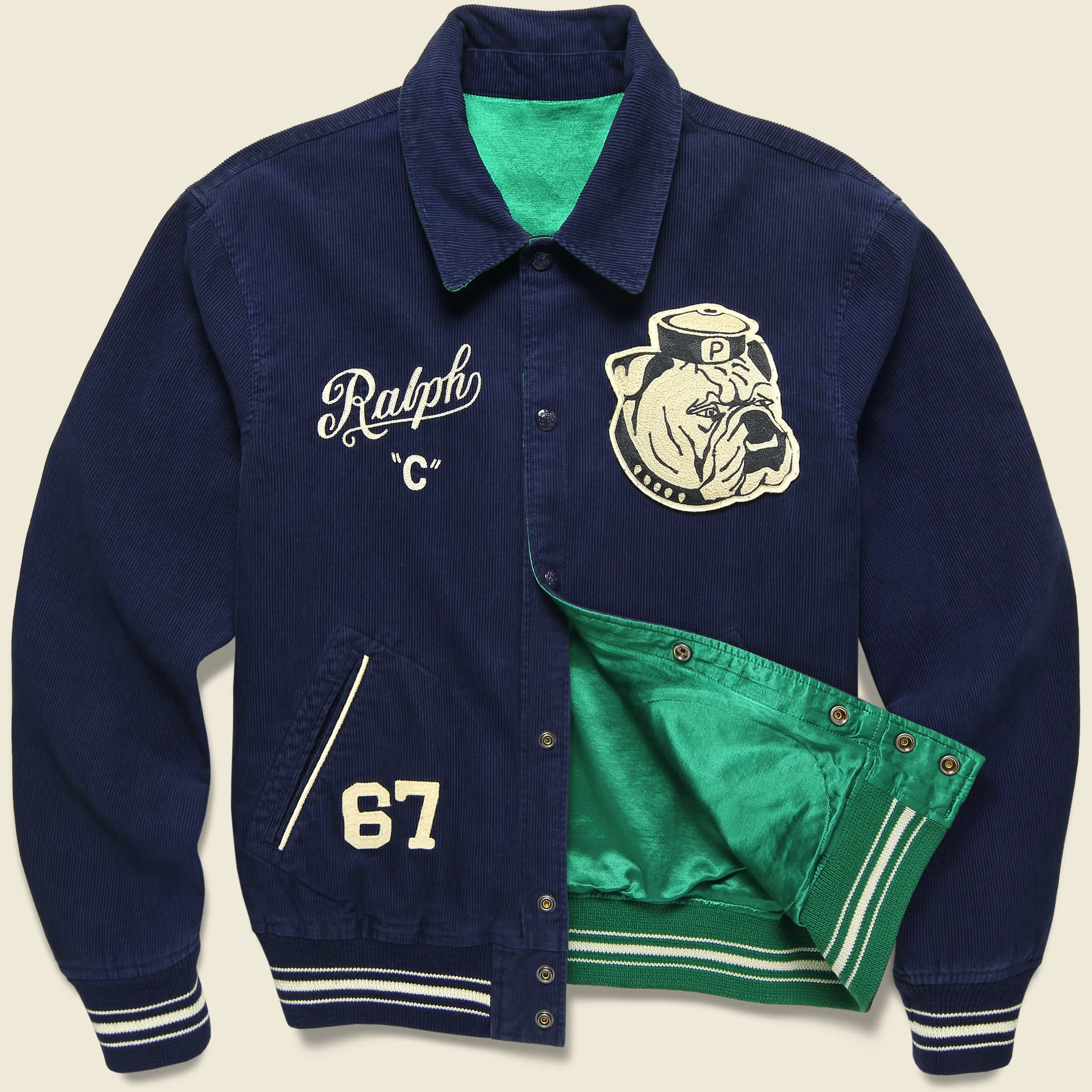 Reversible Varsity Bomber Jacket - Navy/Green - Image 4