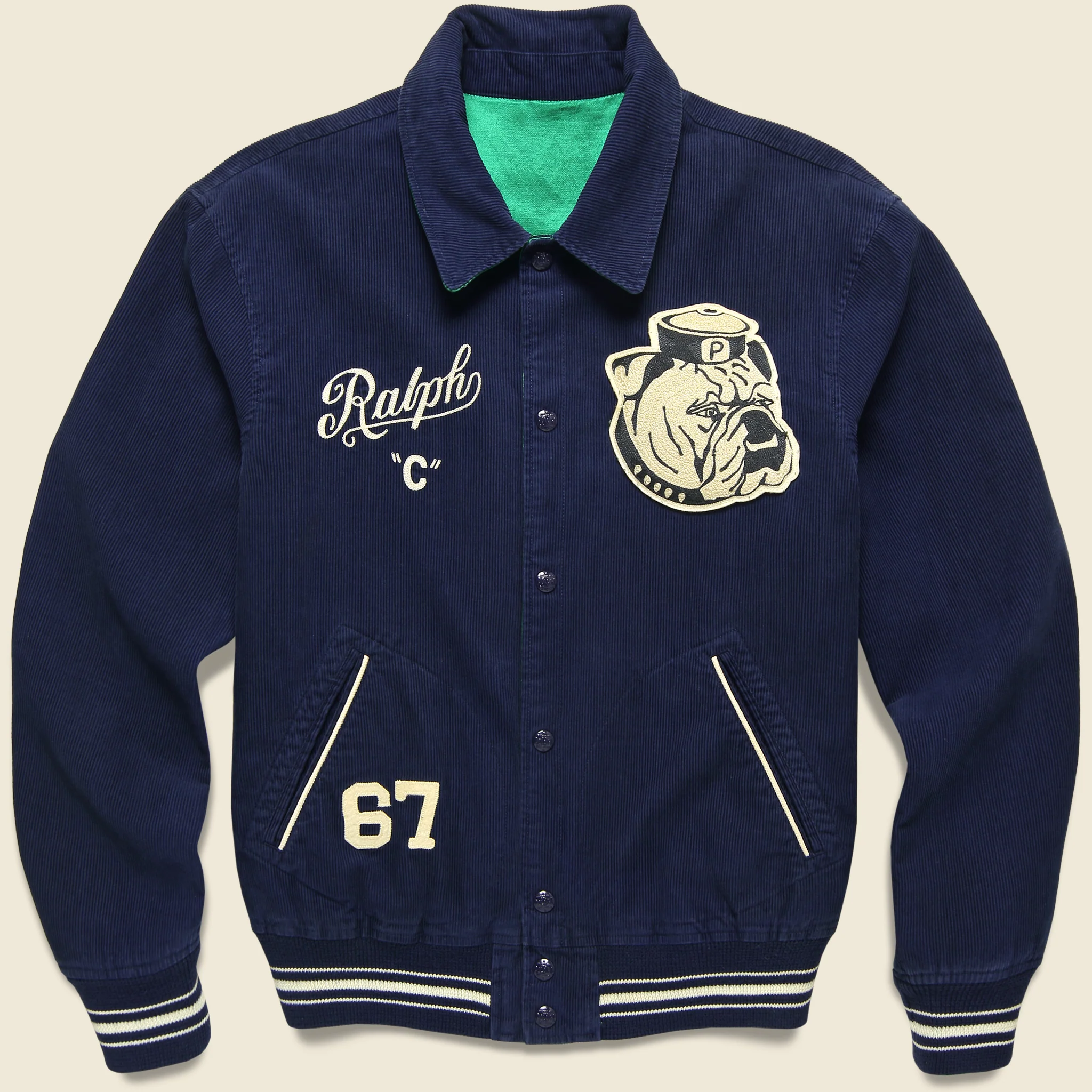 Reversible Varsity Bomber Jacket - Navy/Green - Image 5