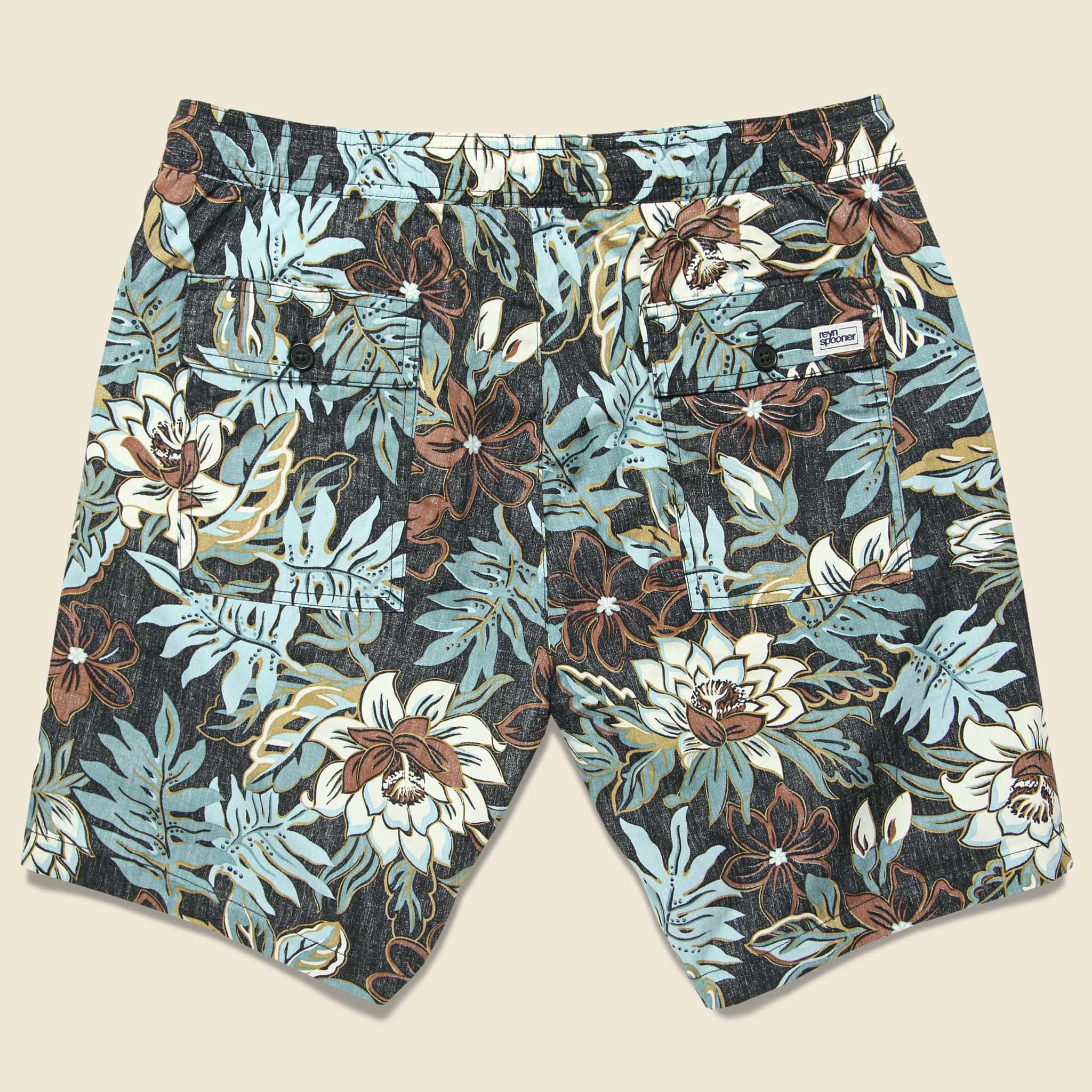 Vintage Hawaiian Floral Swim Trunk - Black - Image 2