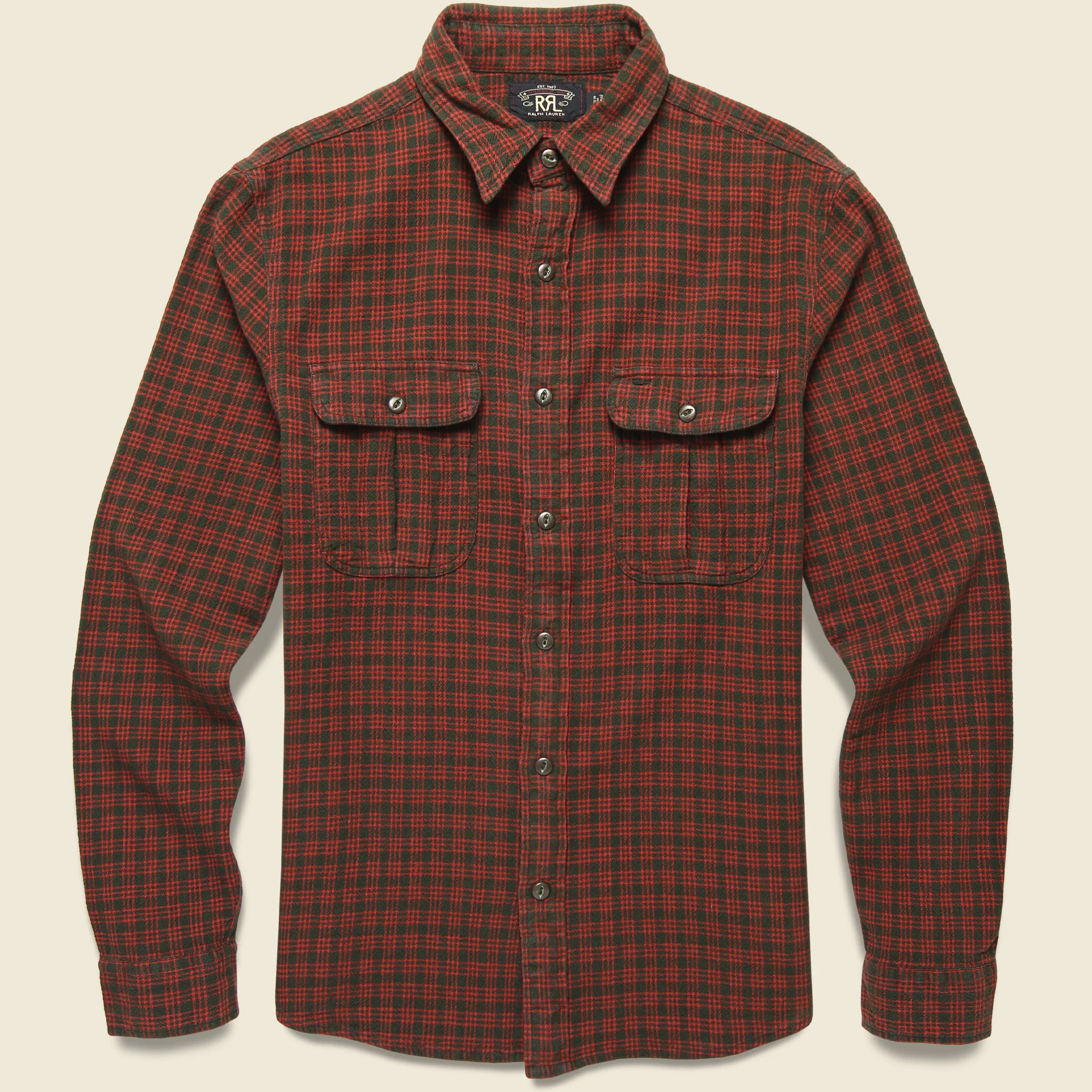 Robuck Cotton/Linen Workshirt - Red/Brown