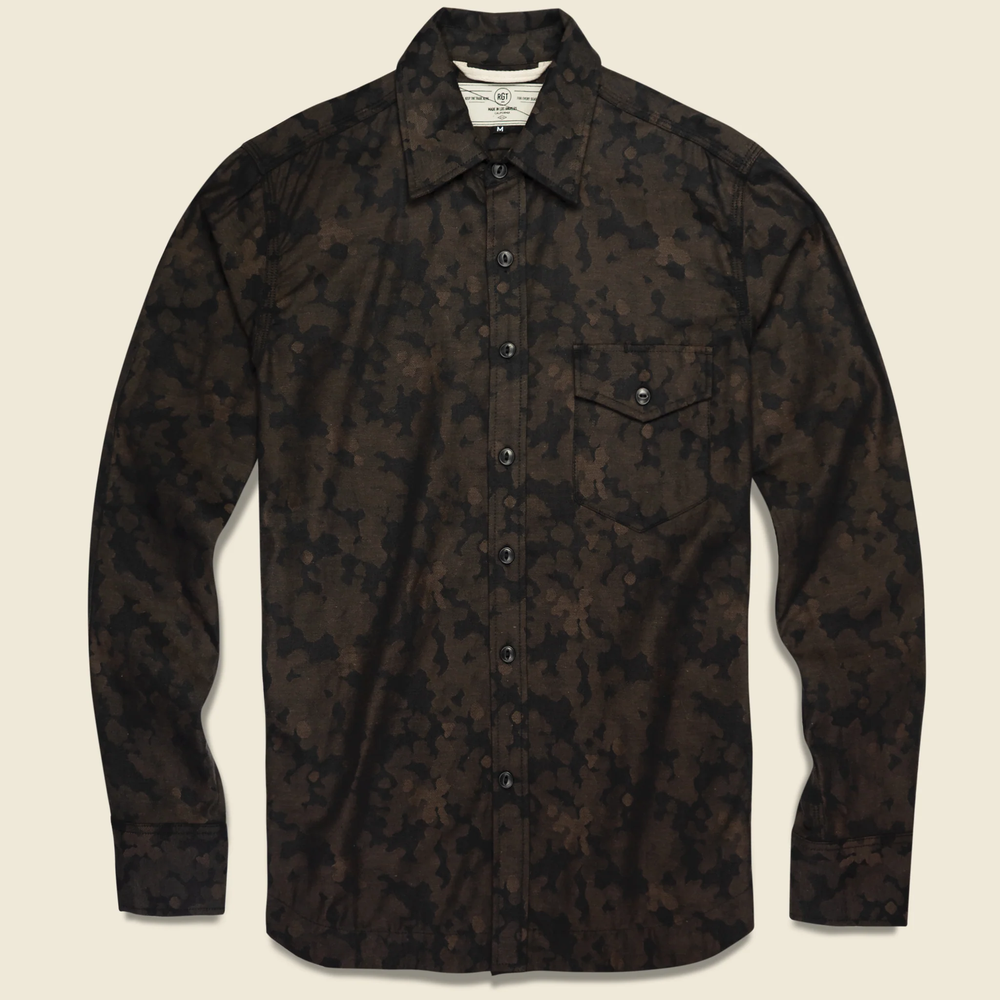 Camo Jacquard Oxford Workshirt - Brown
