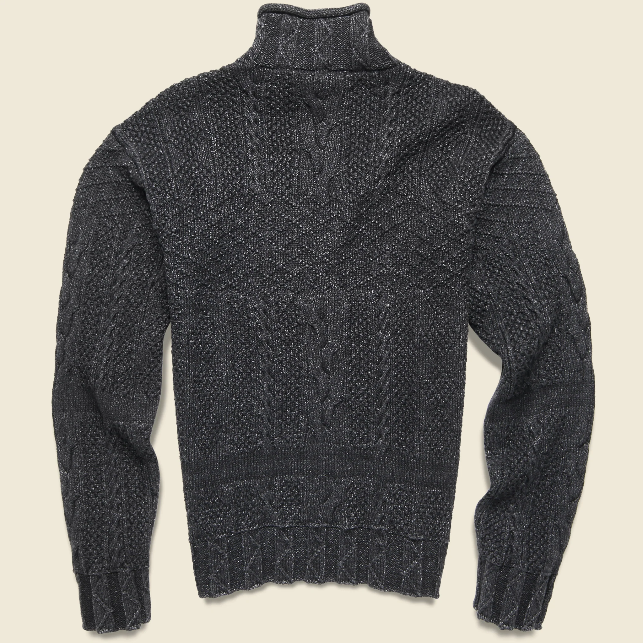 Roll Neck Cable Knit Sweater - Black Indigo - Image 2