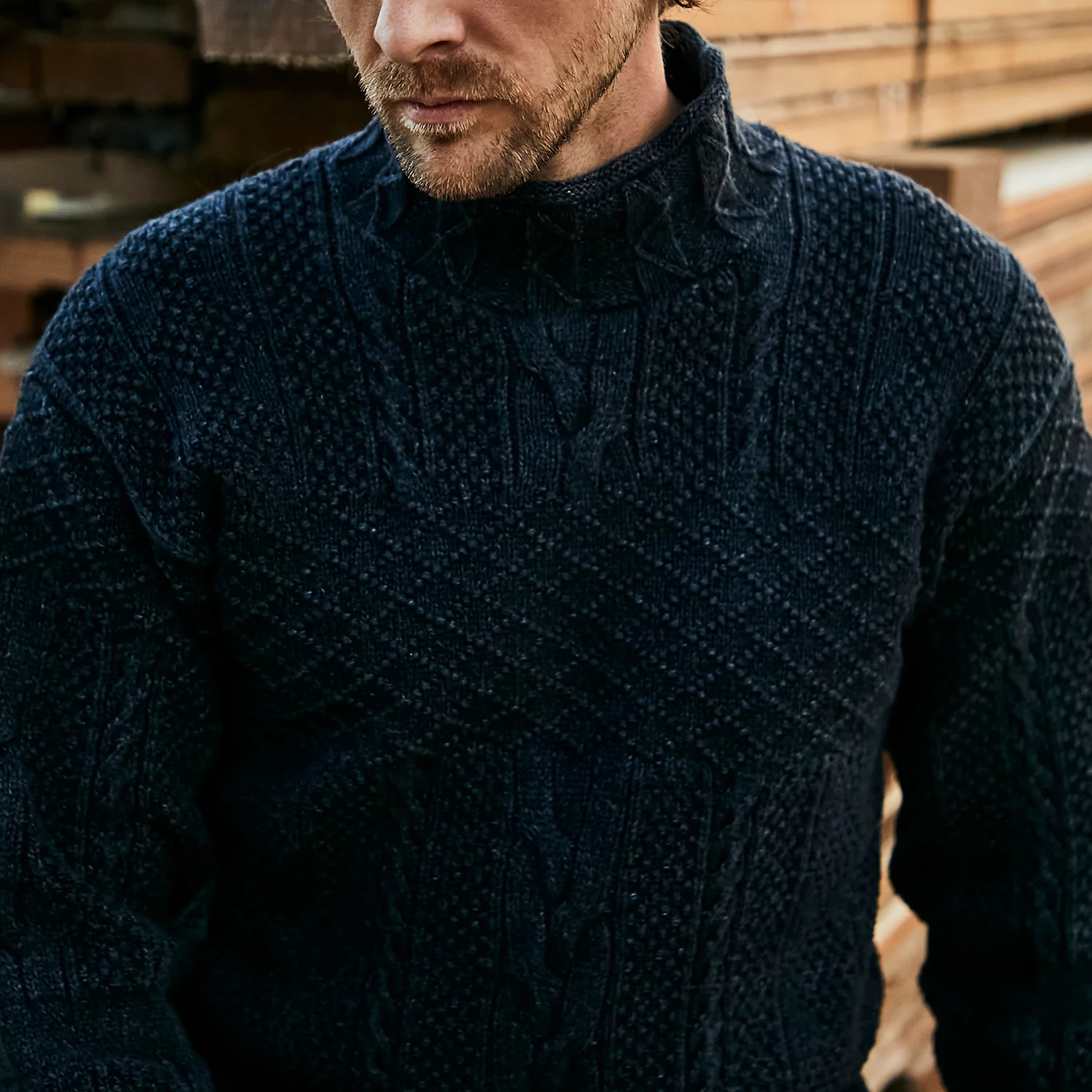 Roll Neck Cable Knit Sweater - Black Indigo - Image 4
