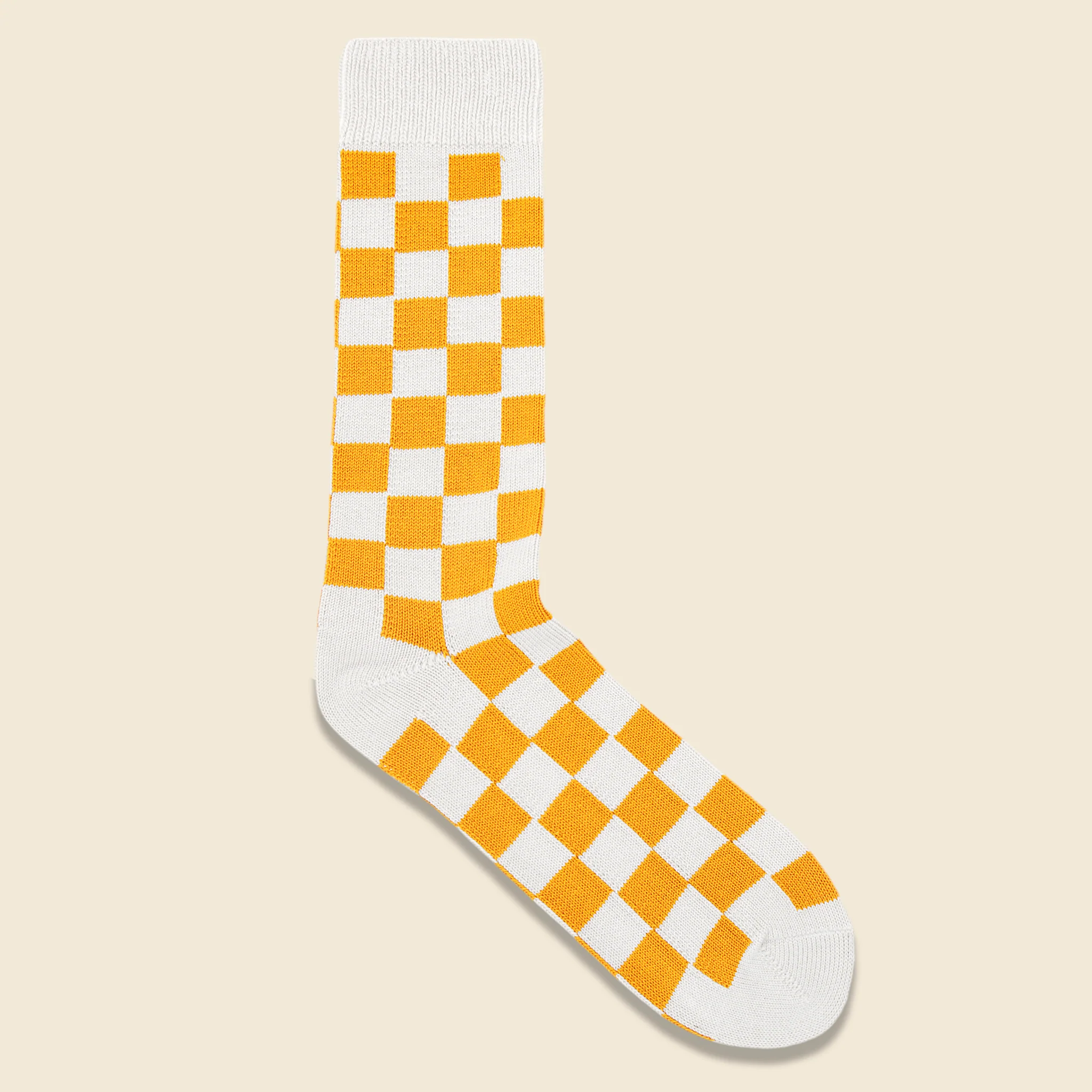 Checkerboard Crew Sock - Ivory/Yellow