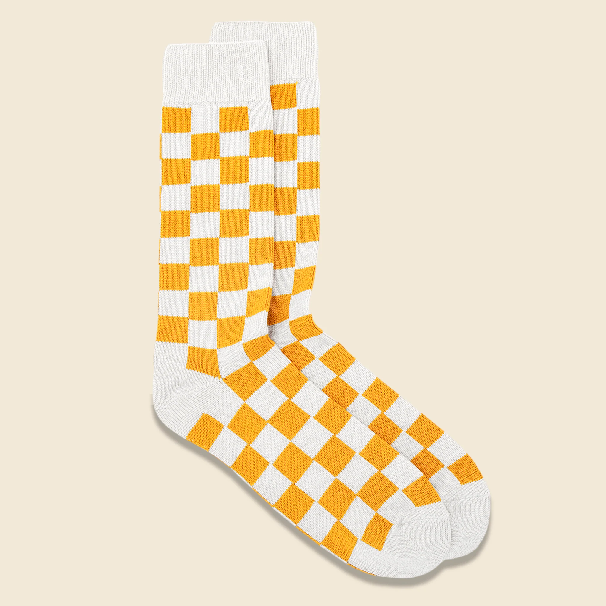 Checkerboard Crew Sock - Ivory/Yellow - Image 2