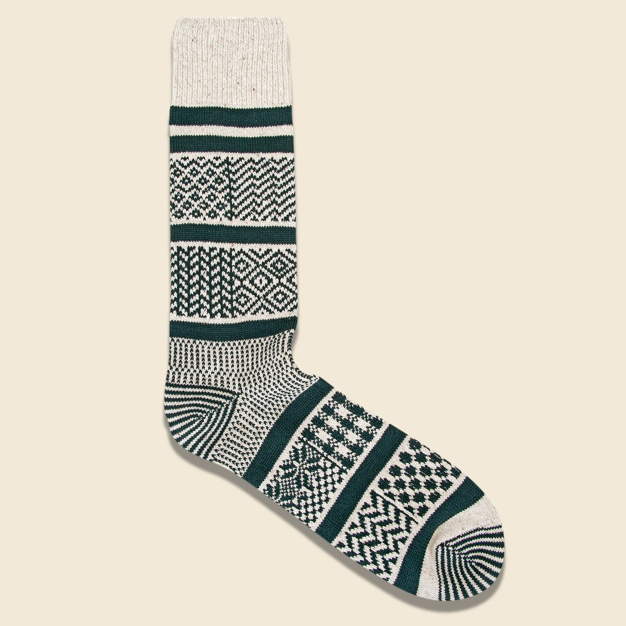 Multi Jacquard Sock - Ivory/Dark Green