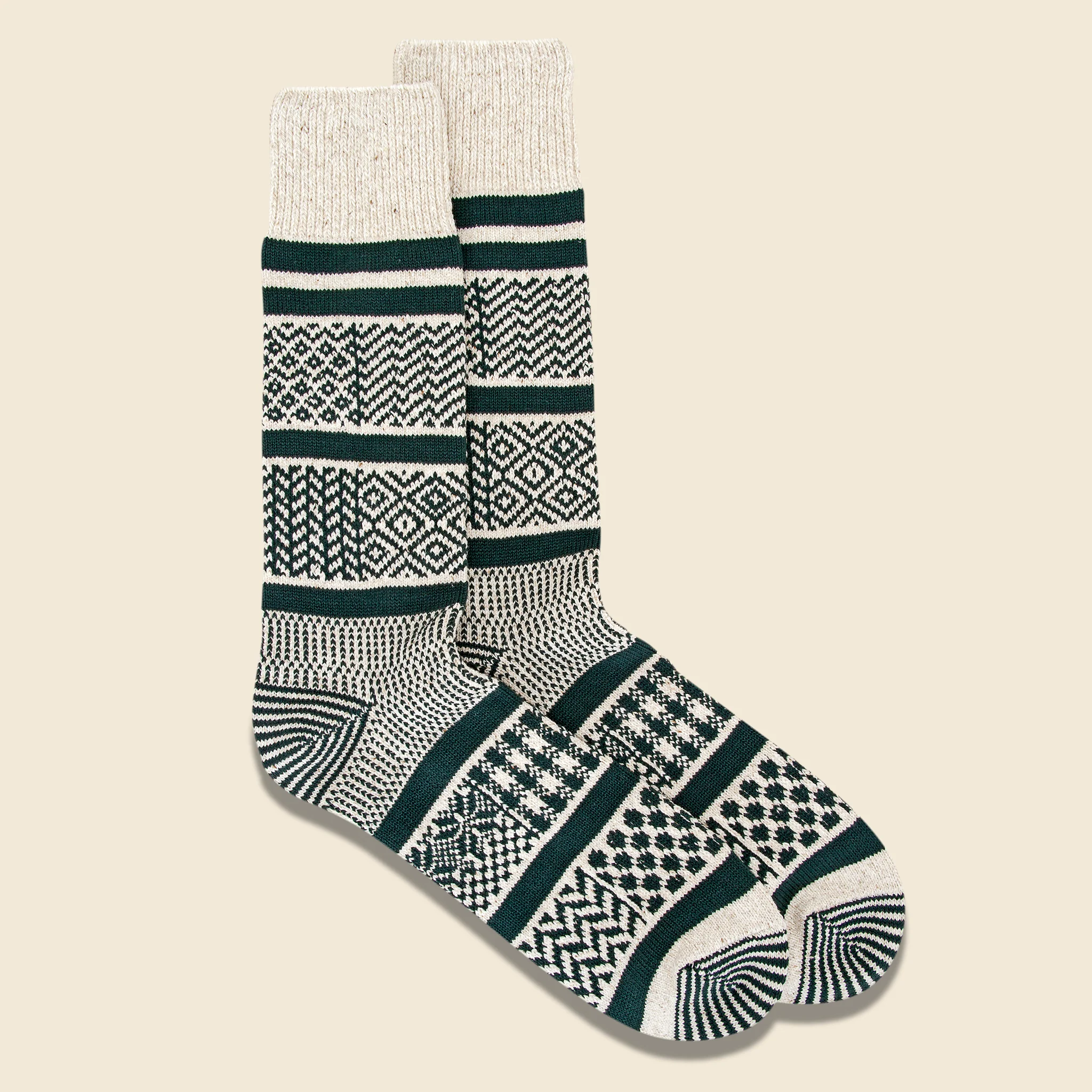 Multi Jacquard Sock - Ivory/Dark Green - Image 2