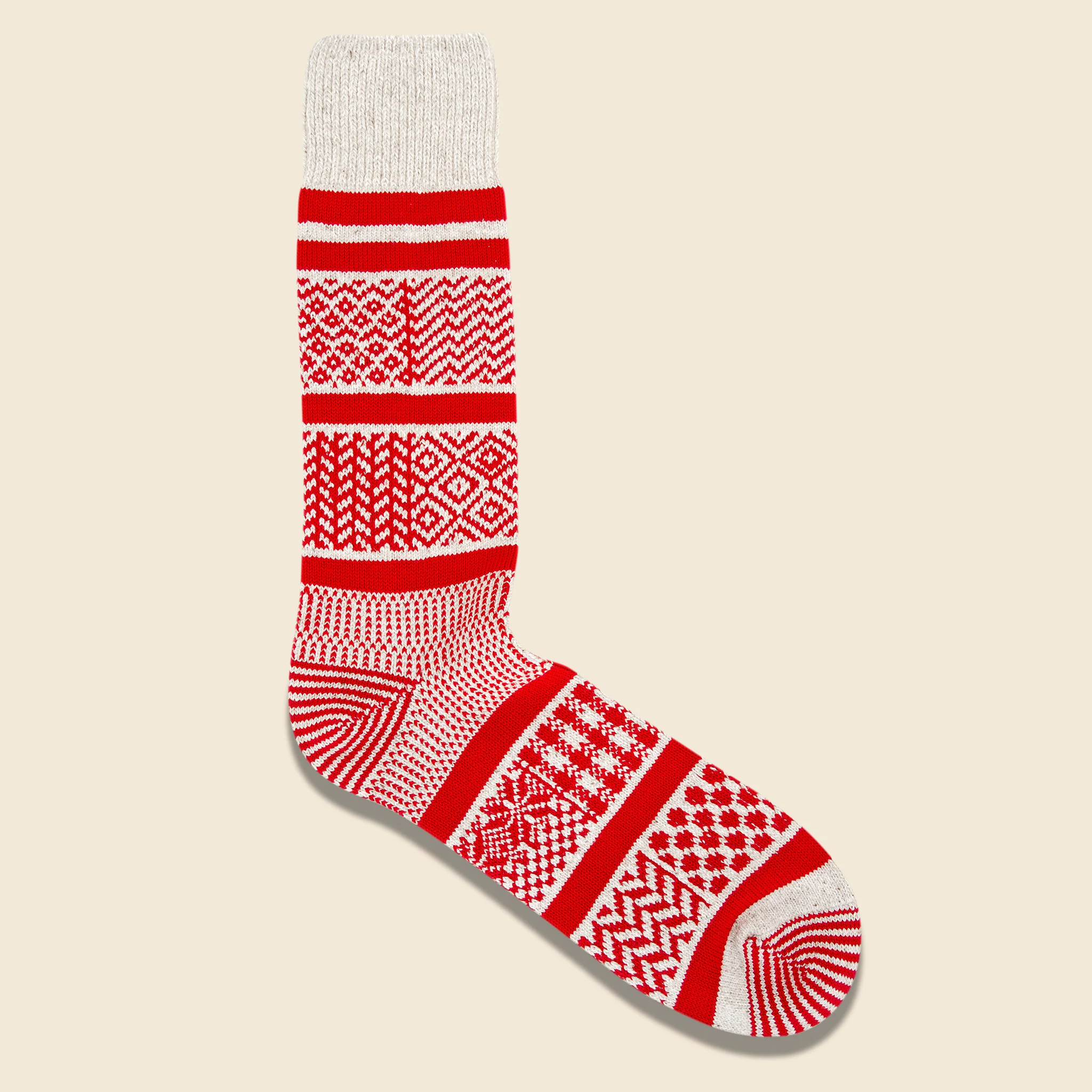 Multi Jacquard Sock - Ivory/Red