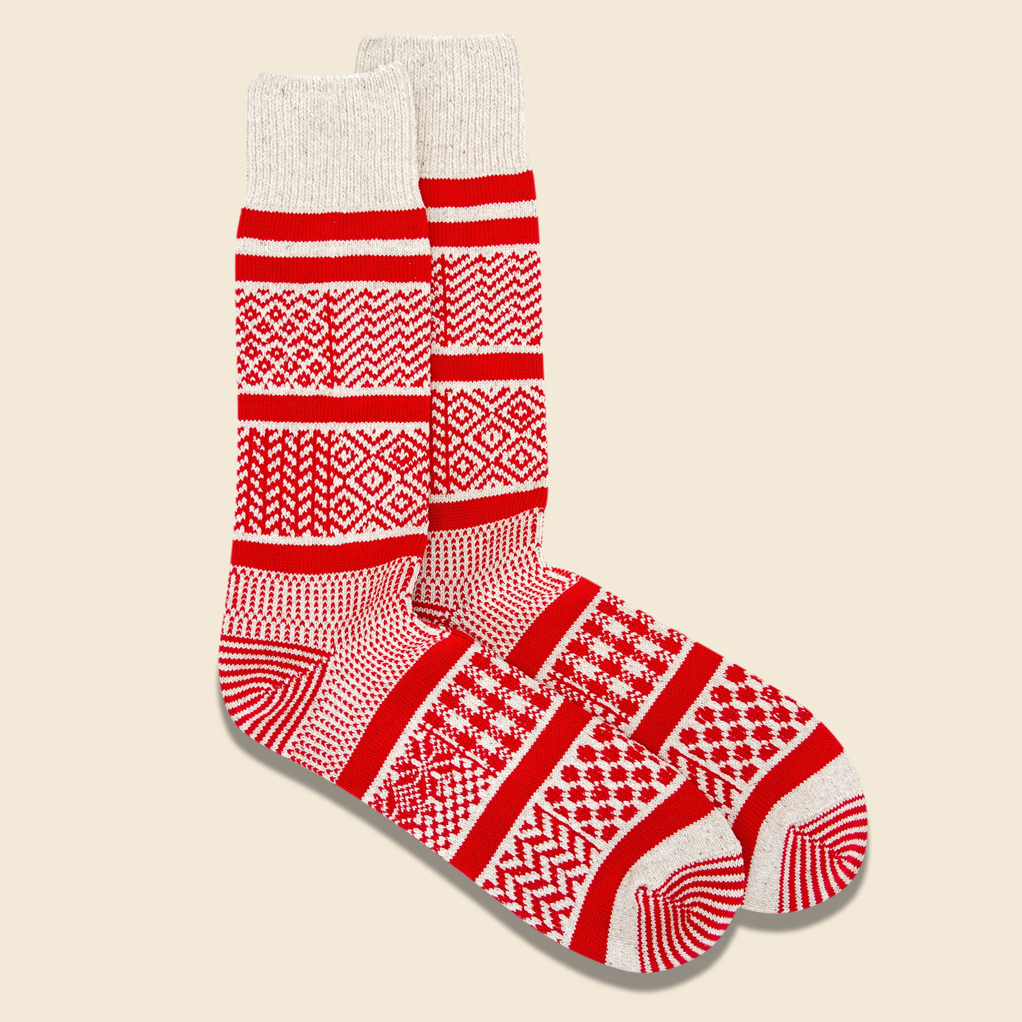 Multi Jacquard Sock - Ivory/Red - Image 2