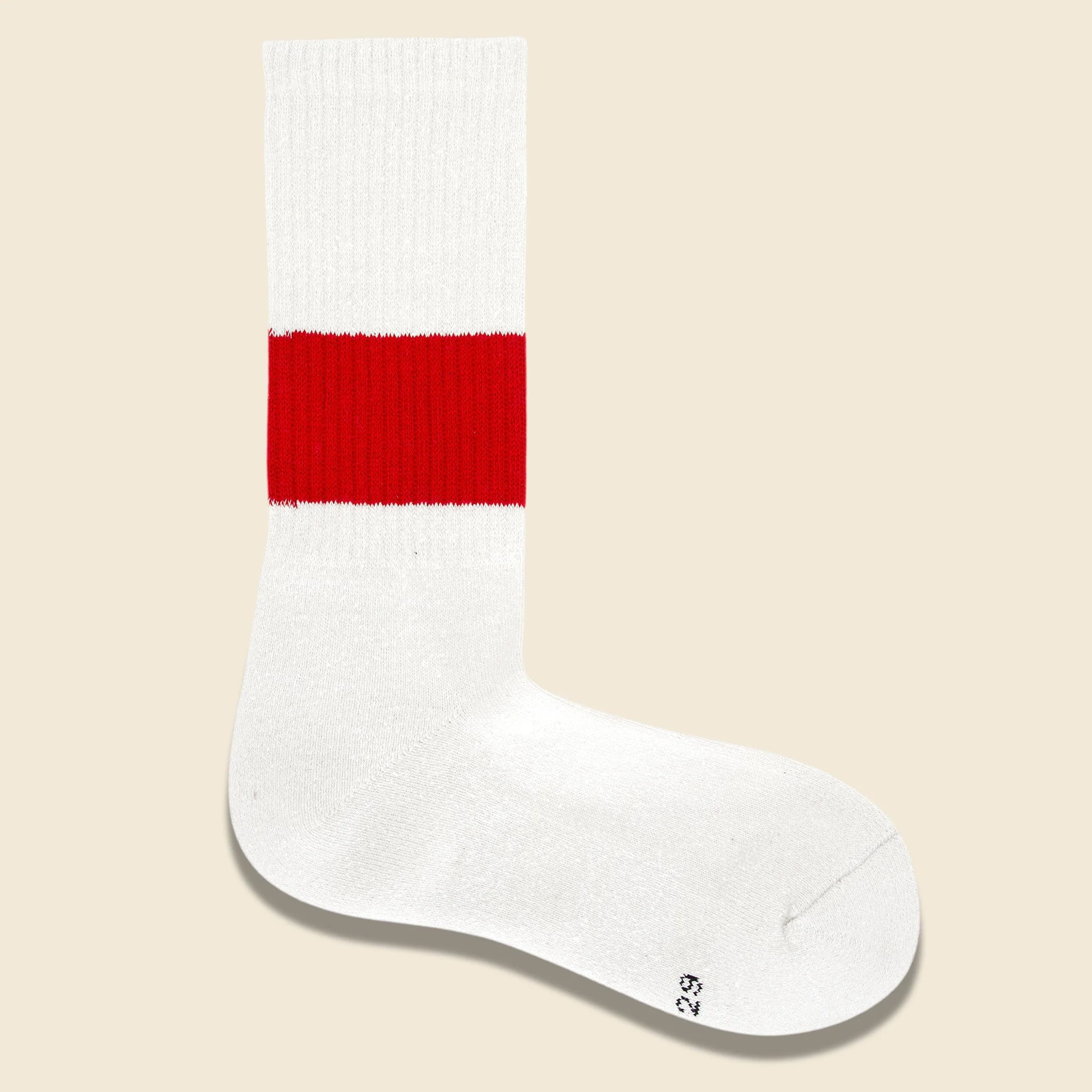 Silk Cotton Classic Crew Sock - Ivory/Red