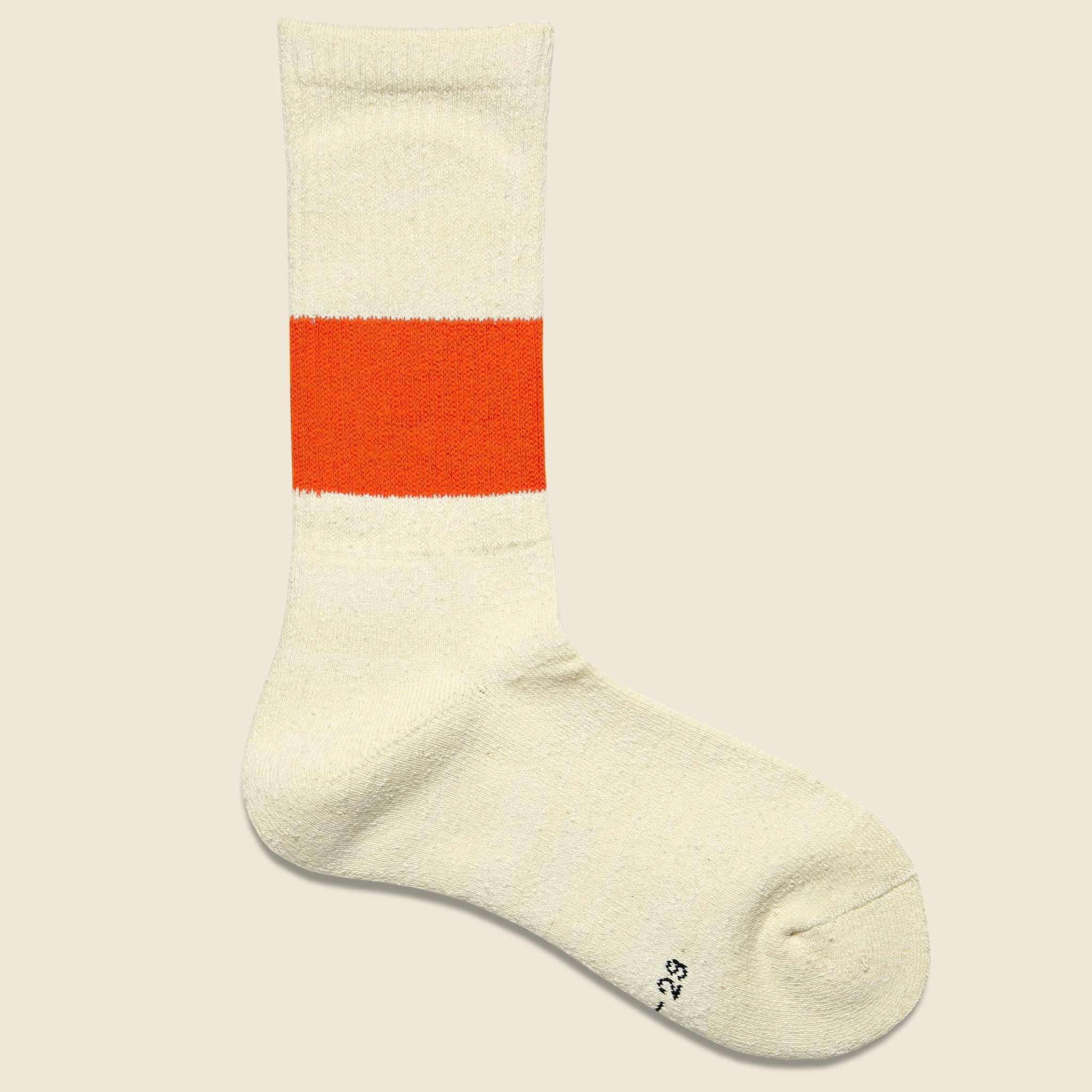 Silk Cotton Classic Crew Sock - Ivory/Orange
