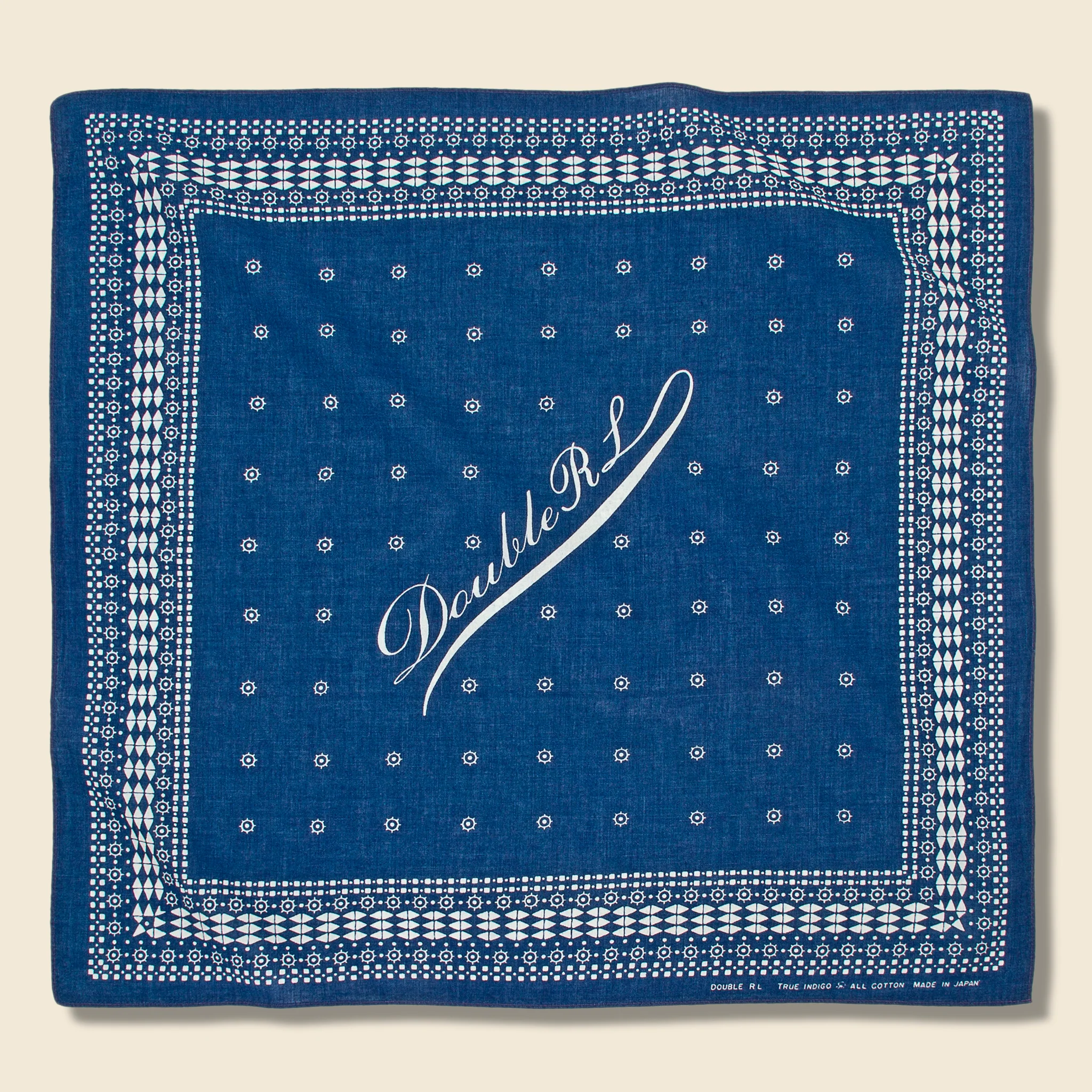 Logo-Print Cotton Bandana - Indigo/Greige