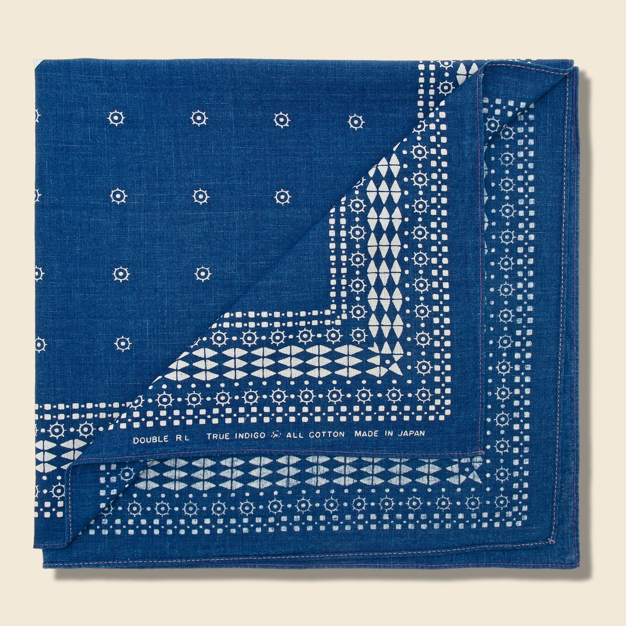 Logo-Print Cotton Bandana - Indigo/Greige - Image 2