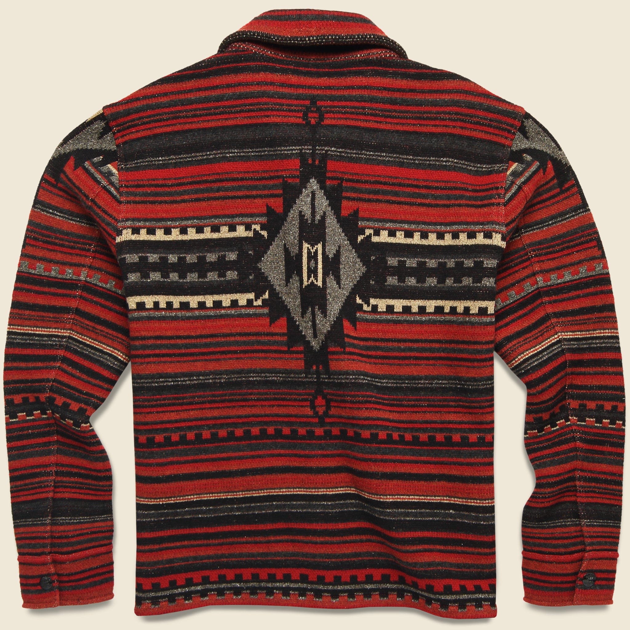 Wool-Blend Jacquard Workshirt Sweater - Red/Black - Image 2