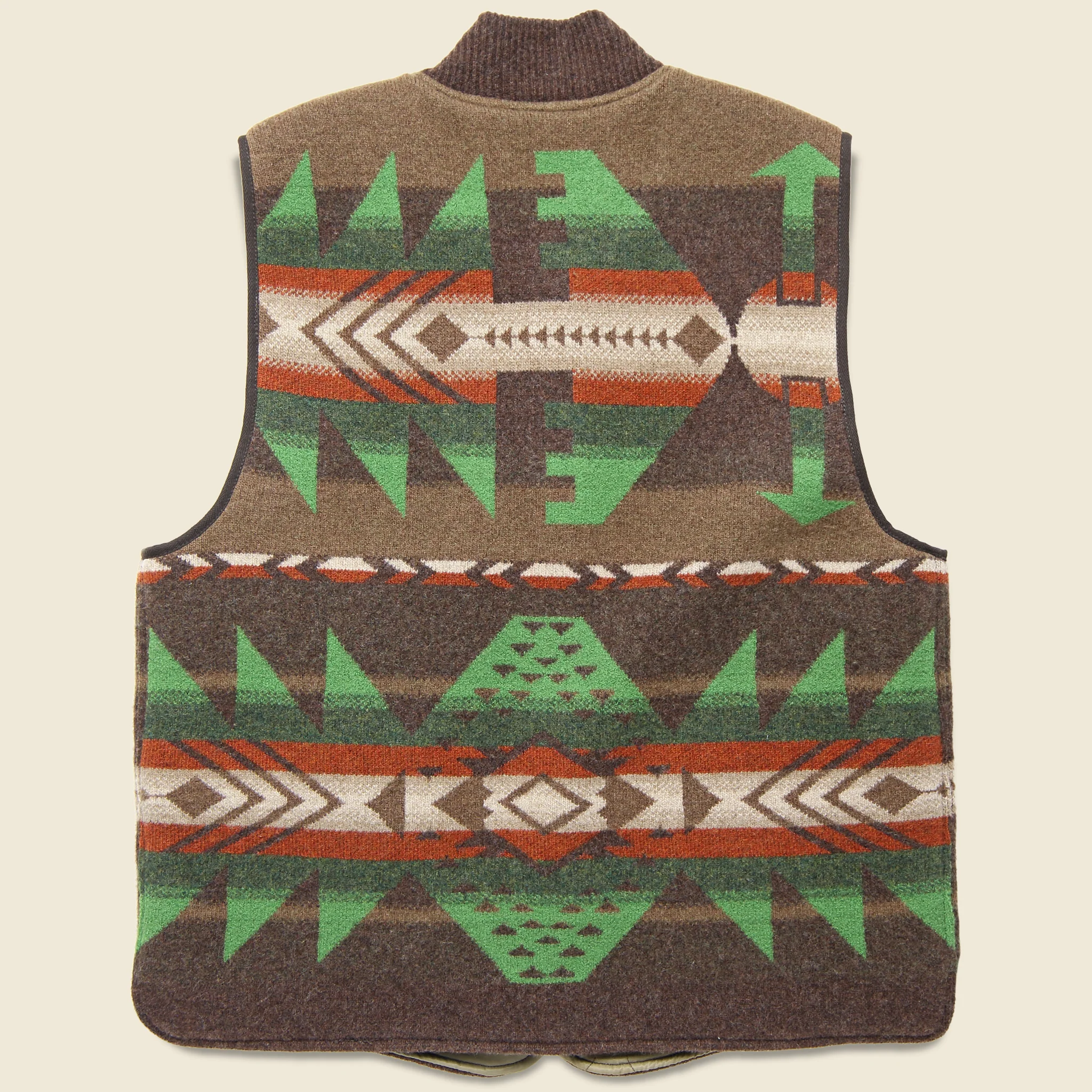 Boiled Wool Jacquard Vest - Brown/Cream/Green - Image 2