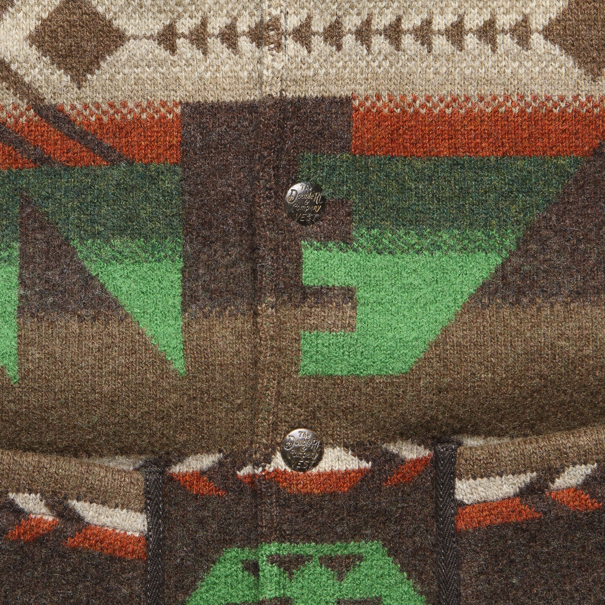Boiled Wool Jacquard Vest - Brown/Cream/Green - Image 3