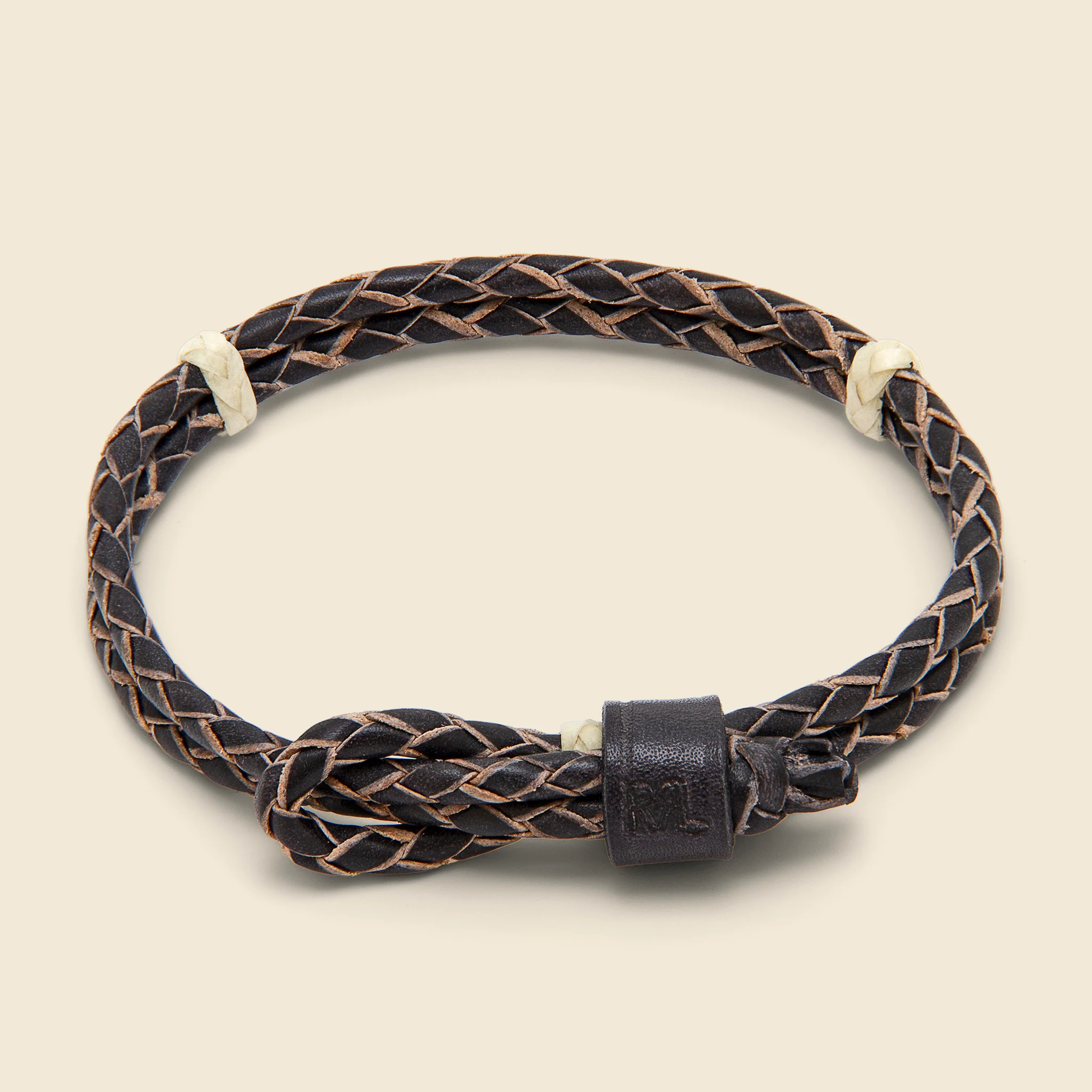 Braided Leather Cuff - Black/Cream