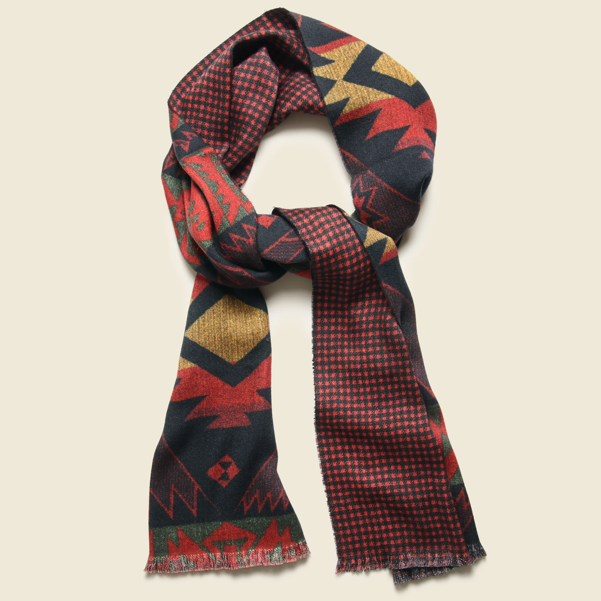 Briggs Cashmere Winter Scarf - Red/Black/Cream - Image 2