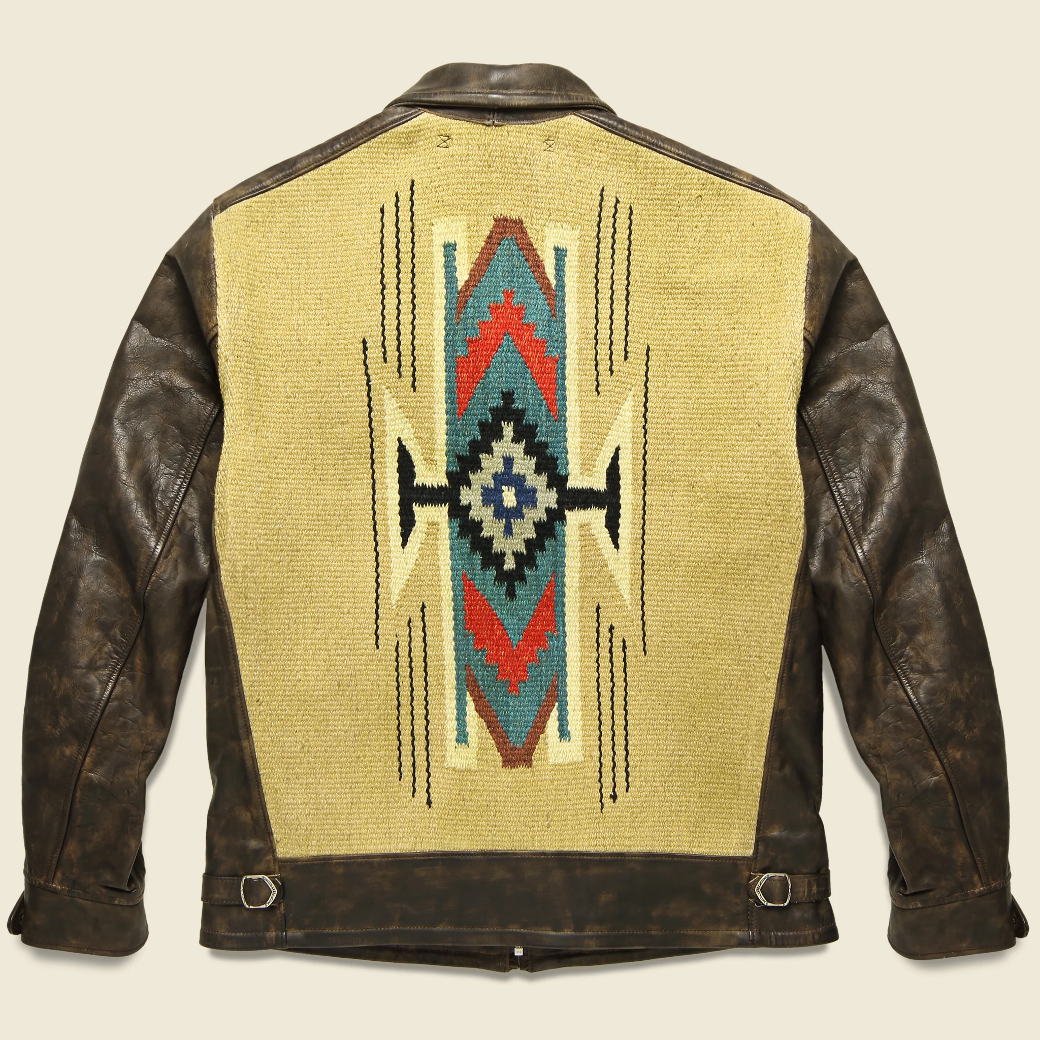 Bromley Wool Jacquard Leather Jacket - Brown/Cream - Image 2